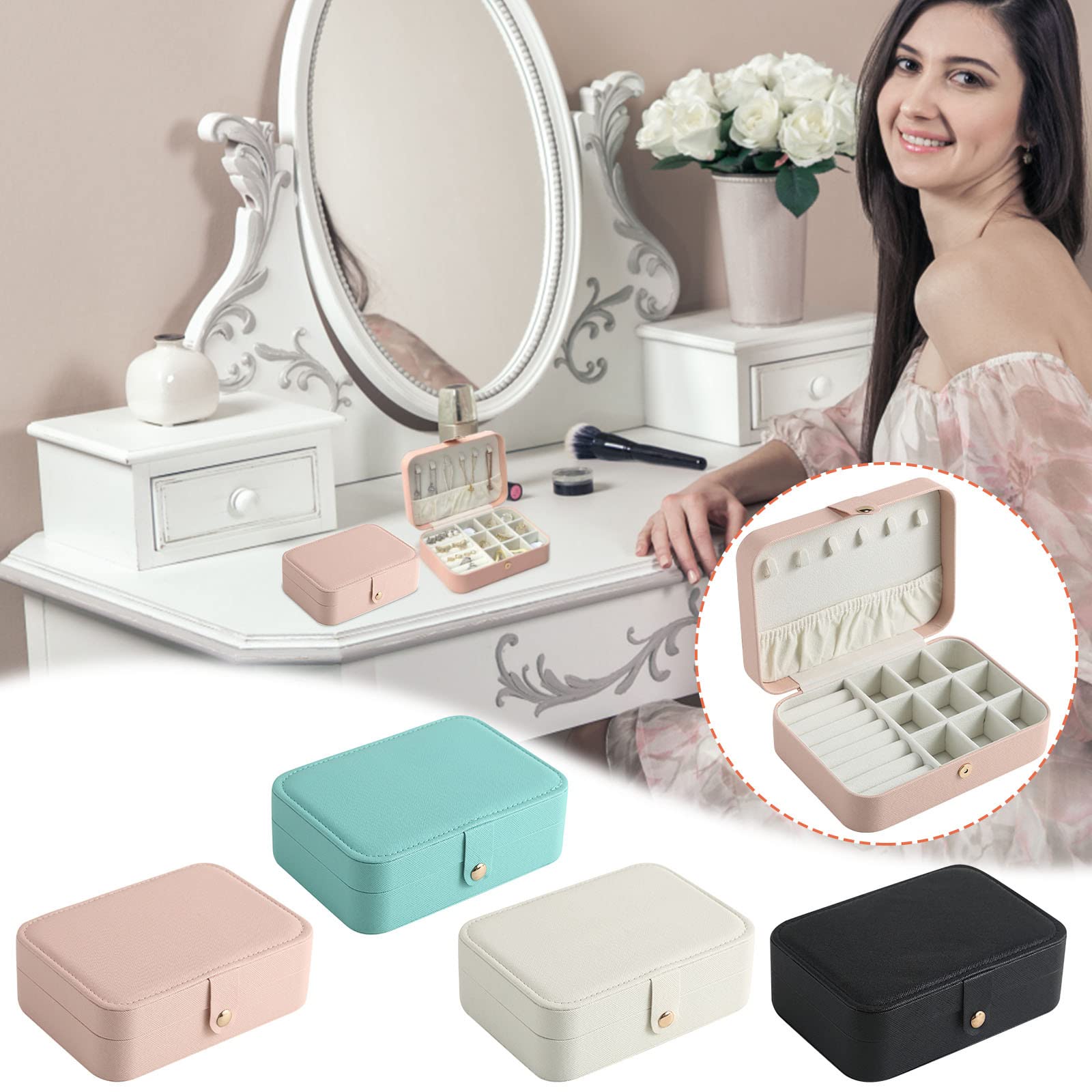 Double Layer Jewelry Box for Rings & Earrings - Mini Travel Jewelry Organizer with Stud Plate, Compact Storage Case for Women - Perfect for Travel, Gifts & Daily Jewelry Organization