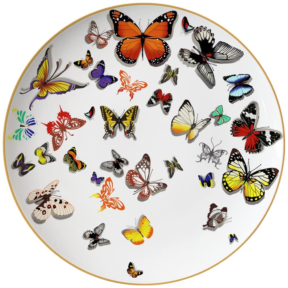 Premium Bone China Butterfly Dinner Plate - 8-inch Elegant Phnom Penh Design, Microwave & Dishwasher Safe Ceramic Plate for Christmas, Desserts, and Daily Dining