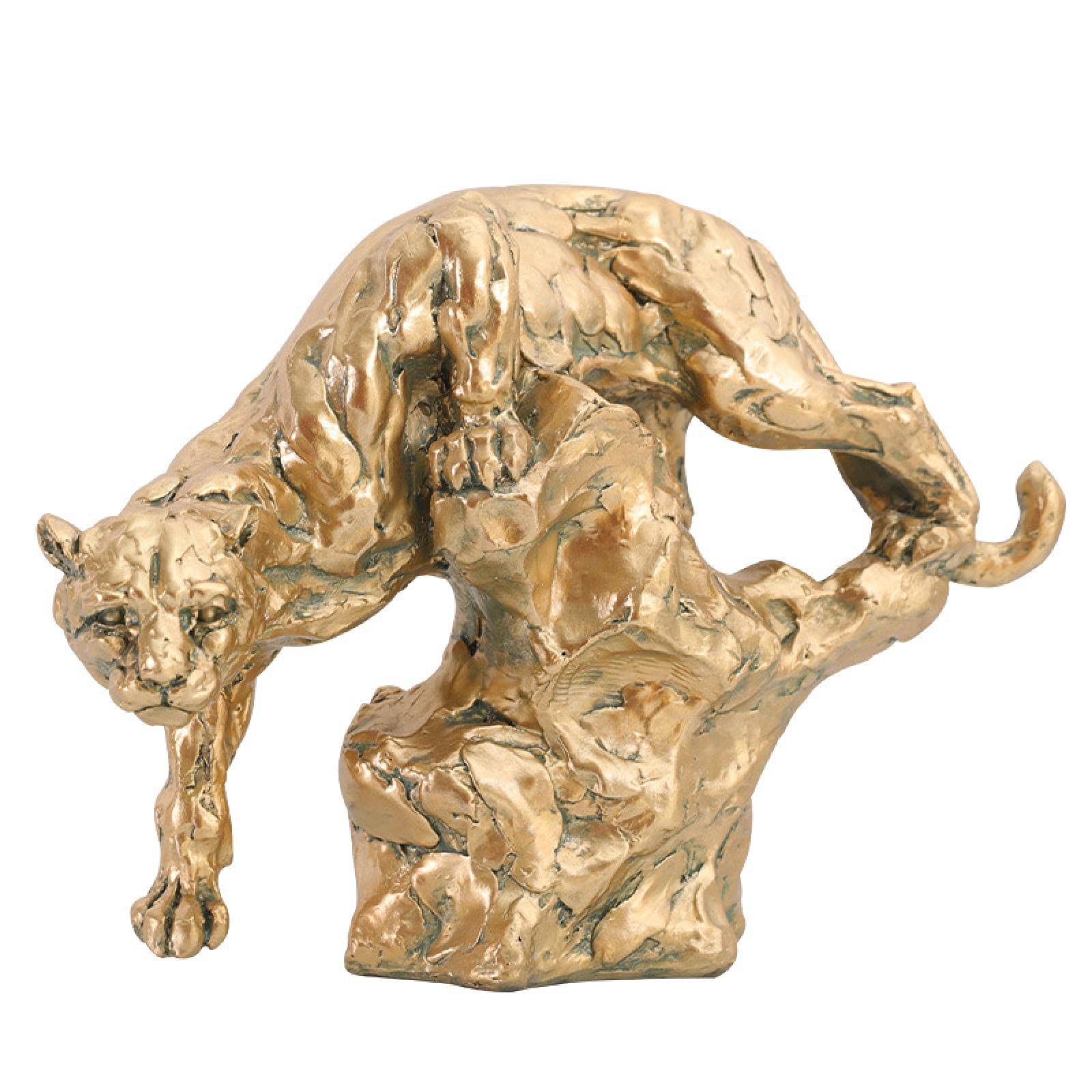 Golden Leopard Statue - Modern Abstract Resin Panther Figurine for Home & Office Decor | Elegant Animal Sculpture, Desktop Ornament | Perfect for Living Room, Bookshelf, or Gift Giving