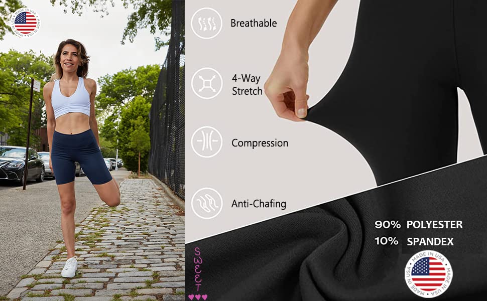 Sweet Hearts 3 Pack Women's High-Waisted Biker Shorts - Stretchy Spandex Anti-Chafing Workout Shorts for Running, Gym & Yoga | Made in USA | Perfect for Activewear, Lounge & Everyday Comfort