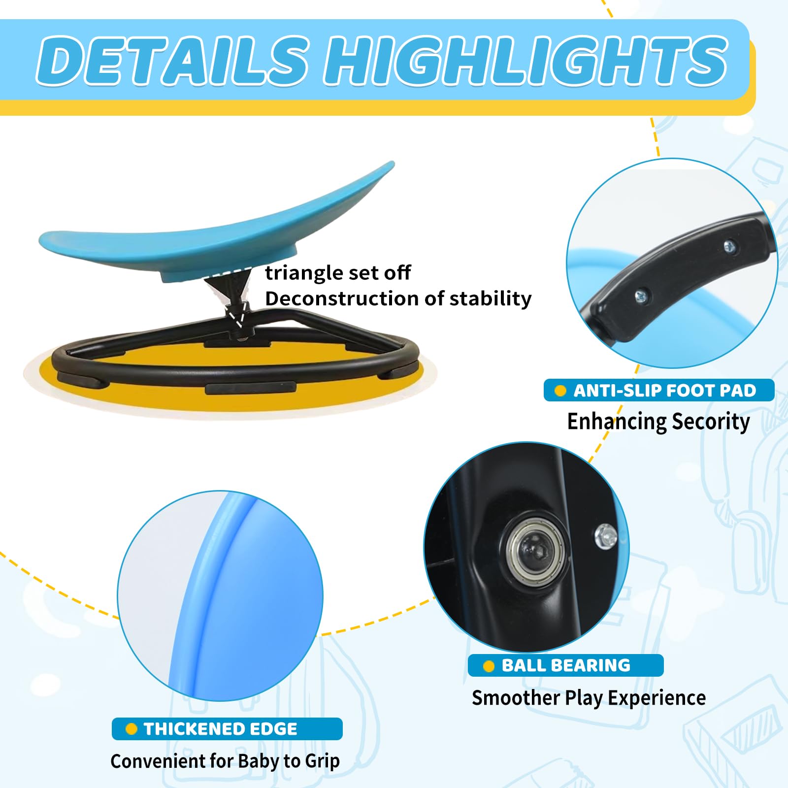 Sensory Spinning Chair for Kids - Autism Swivel Chair with Metal Base | Sit and Spin Toy for Body Coordination Training | Non-Slip Indoor/Outdoor Activity Toy (Blue) - Perfect for Sensory Playrooms, Autism Therapy & Backyard Fun