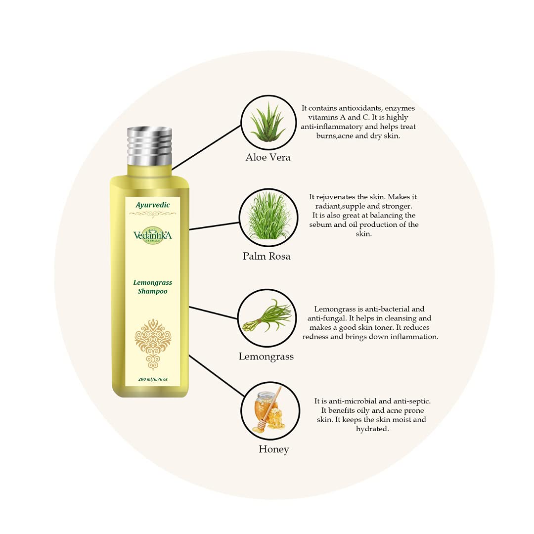 Vedantika Herbals Ayurvedic Lemon Grass Shampoo 200ml - Natural Hair Care for Dandruff & Scalp Health - Perfect for Daily Use & Sensitive Scalp