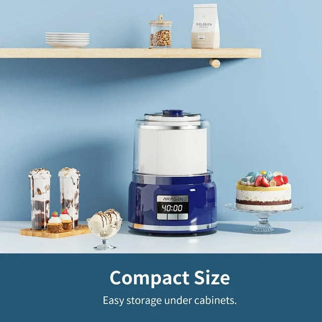 2.1 Qt Automatic Ice Cream Maker with LED Display & Timer - Perfect for Homemade Gelato, Sorbet, and Frozen Yogurt at Home