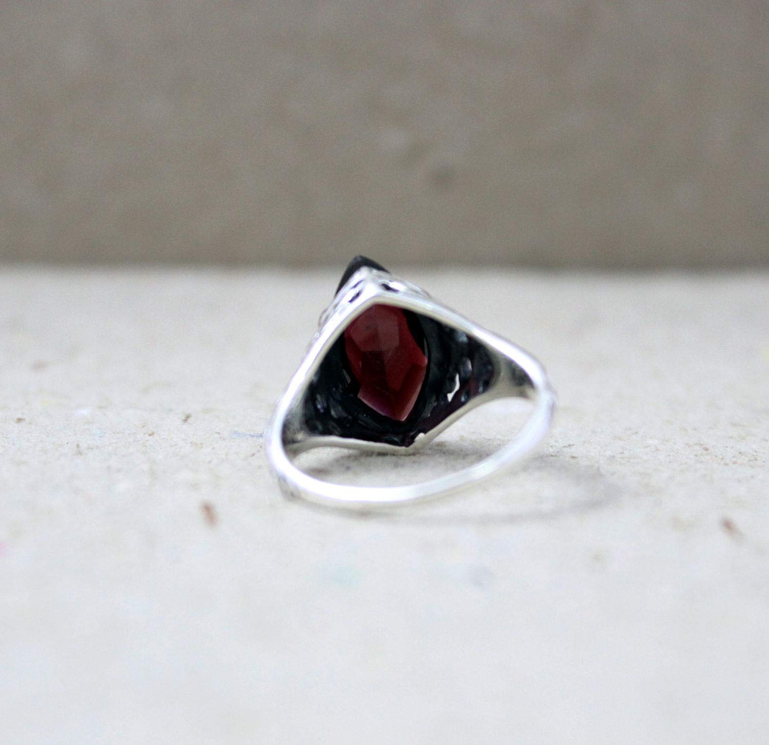 Marquise Garnet Silver Ring - Genuine Red Garnet Filigree Sterling Silver Jewelry with Faceted Stone - Perfect for Weddings, Anniversaries & Special Occasions