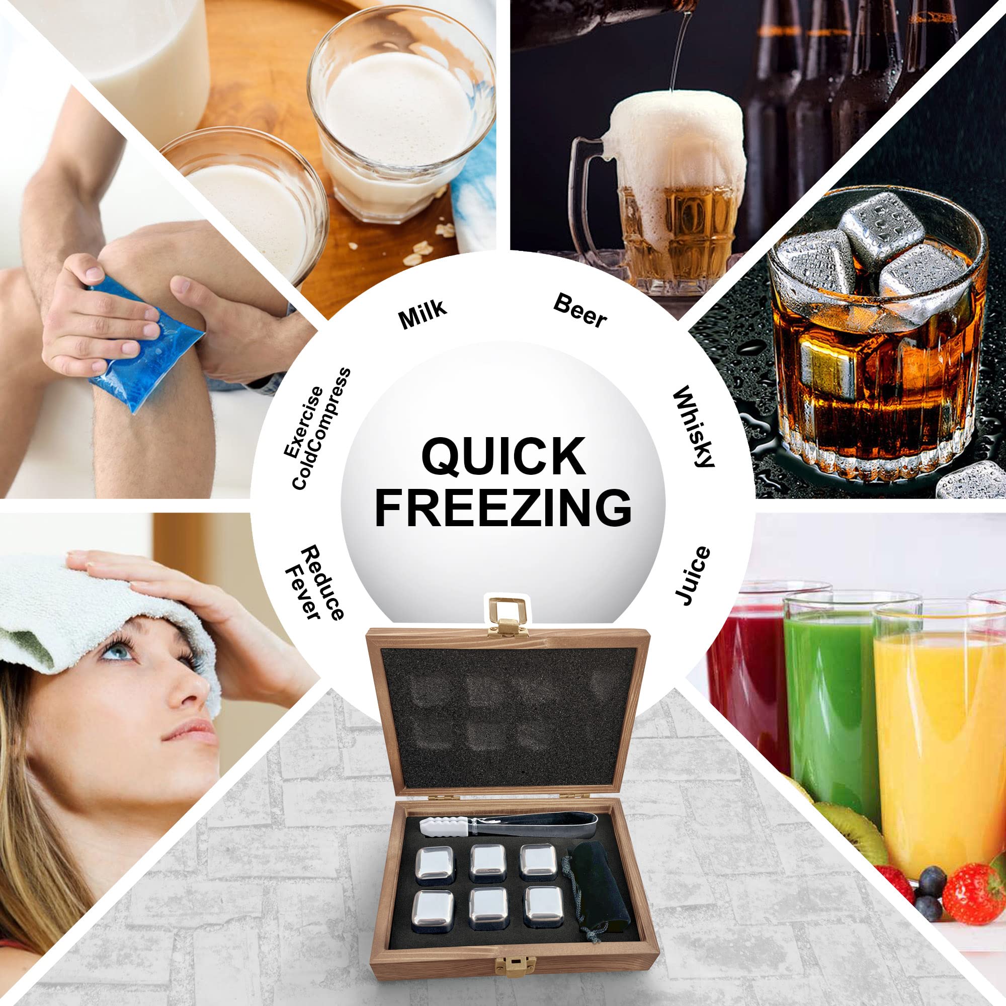Personalized Engraved Stainless Steel Whiskey Stones Gift Set with Wooden Box - Custom Whiskey Ice Cubes for Bourbon, Scotch & Cocktails - Perfect Anniversary, Birthday & Corporate Gift for Men