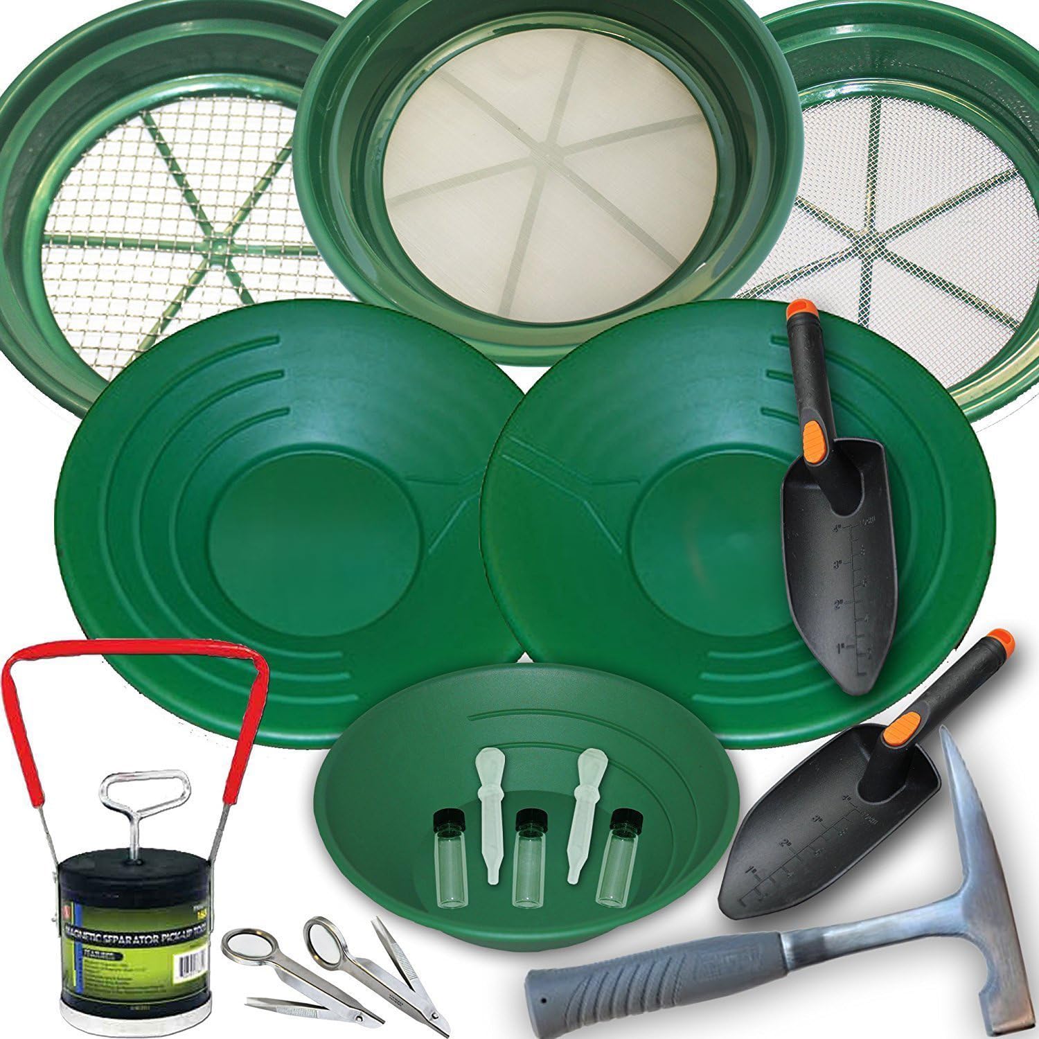 ASR Outdoor 19-Piece Ultimate Gold Panning Kit with Classifier Screens, Gold Pans & Rock Pick - Complete Prospecting Equipment for Beginners & Experts - Perfect for River Gold Mining, Outdoor Adventures & Treasure Hunting