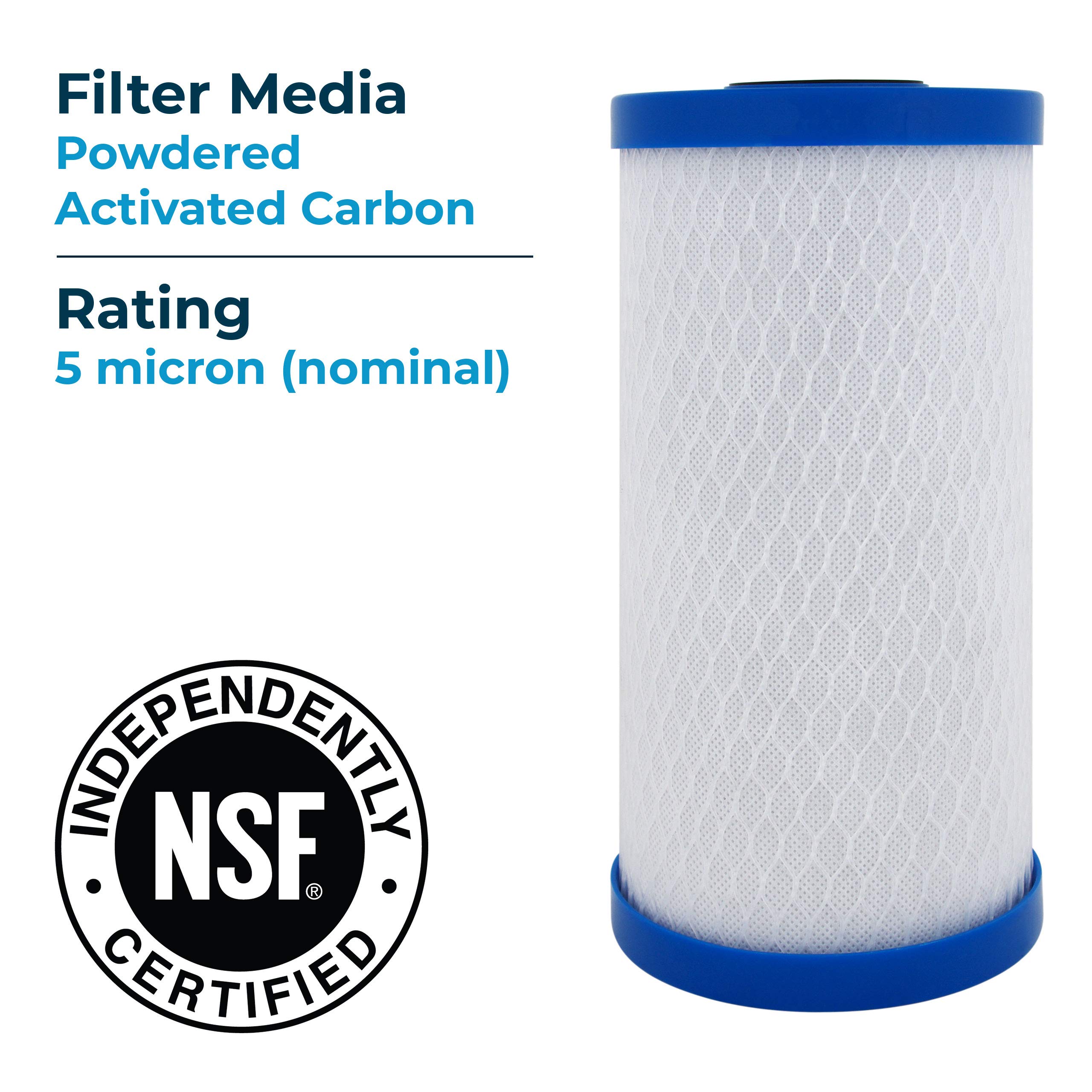 SpiroPure SP-EP-BB 10x4.5 Inch 5 Micron NSF Certified Coconut Shell Carbon Block Water Filter Cartridge - EP-BB 155548-43 CB-45-1005 (6-Pack) - Perfect for Under Sink Filtration, Refrigerator Water Systems & Whole House Water Purification