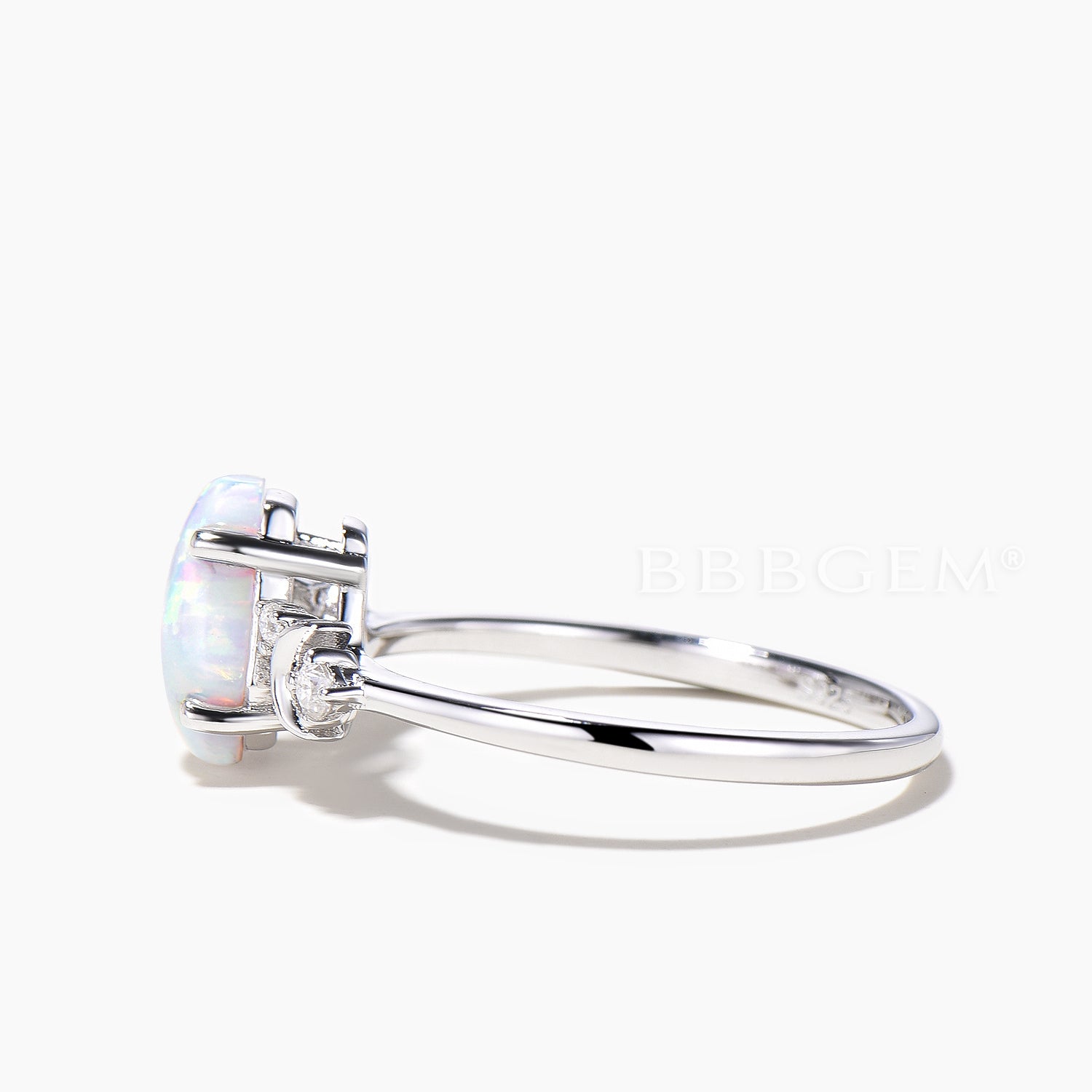 Stunning White Fire Opal & Diamond Coffin Cut Moon Engagement Ring for Women – Perfect for Gothic Weddings, Alternative Proposals & Unique Bridal Jewelry