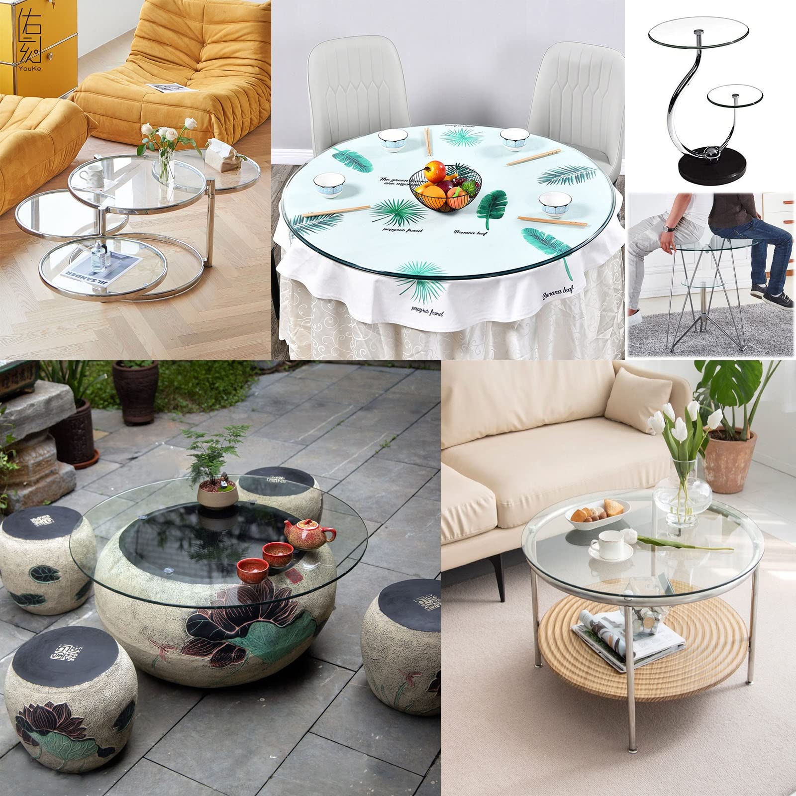 16-32 Inch Round Tempered Glass Table Top - 1/3