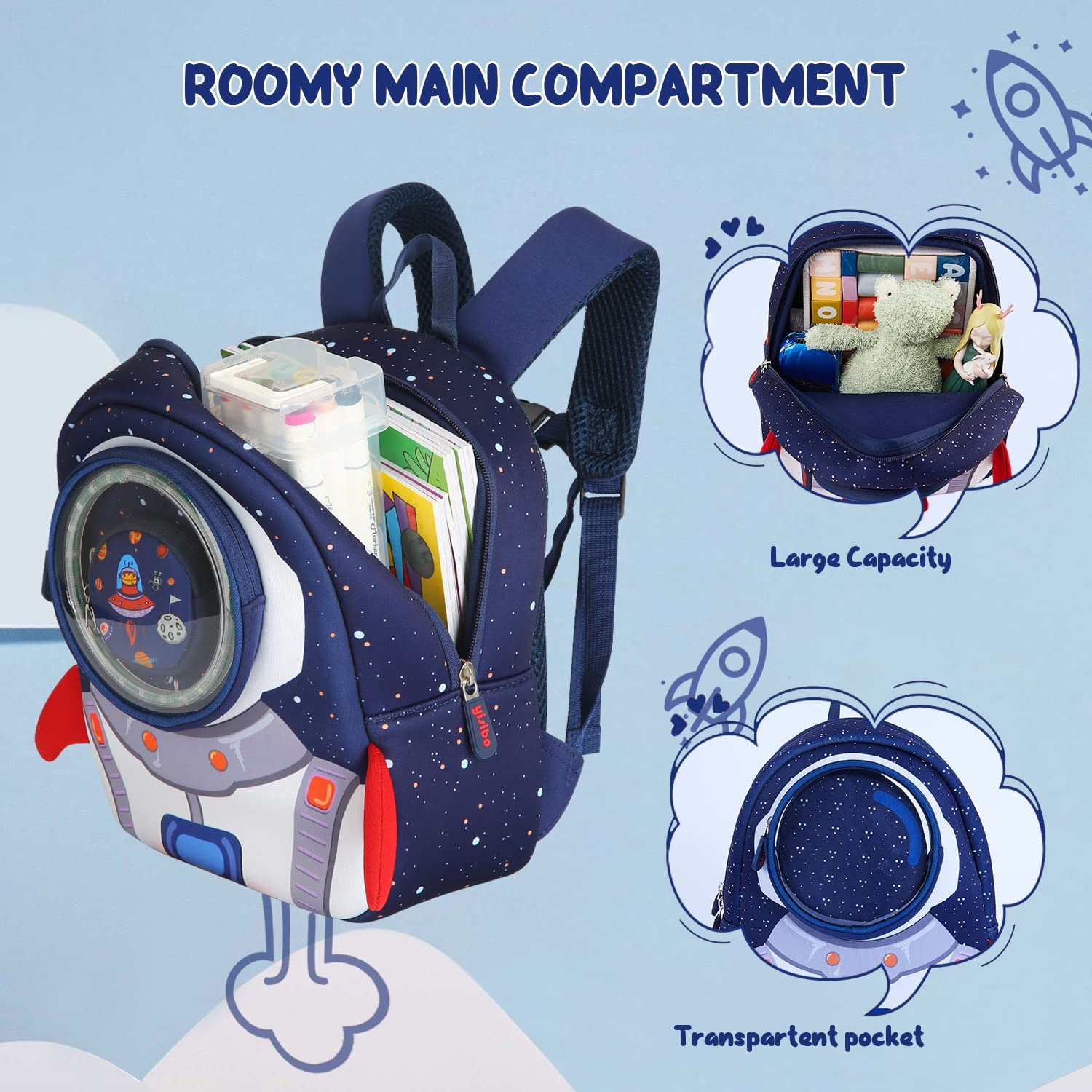 Yisibo Rocket Toddler Backpack with Leash - Anti-Lost Kids Backpack for Boys & Girls Ages 3-6 | Cute Preschool Backpack for Daycare, Travel & Outdoor Adventures