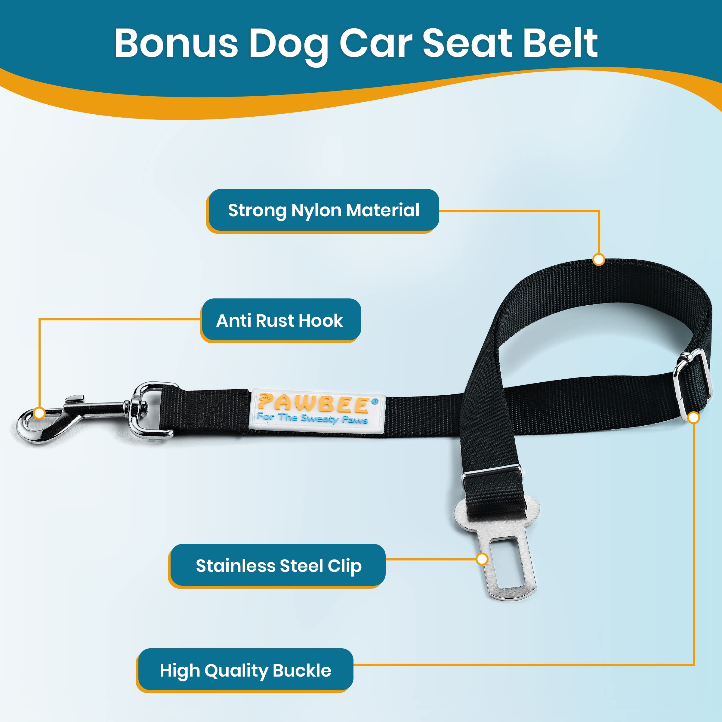 PAWBEE Waterproof Dog Car Seat Cover - Non-Slip Pet Back Seat Protector for SUV, Truck & Sedan - Includes Dog Seat Belt & Mesh Window - Perfect for Travel, Road Trips & Daily Commutes with Pets