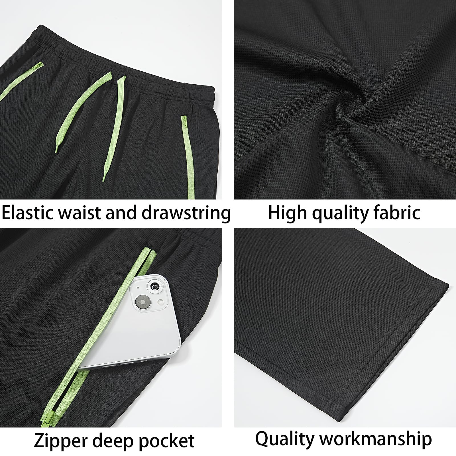 ZEROWELL Men's Lightweight Athletic Sweatpants with Zipper Pockets - Open Bottom Design for Workout, Running, Gym & Training - Perfect for Jogging, Yoga, Lounge & Casual Wear