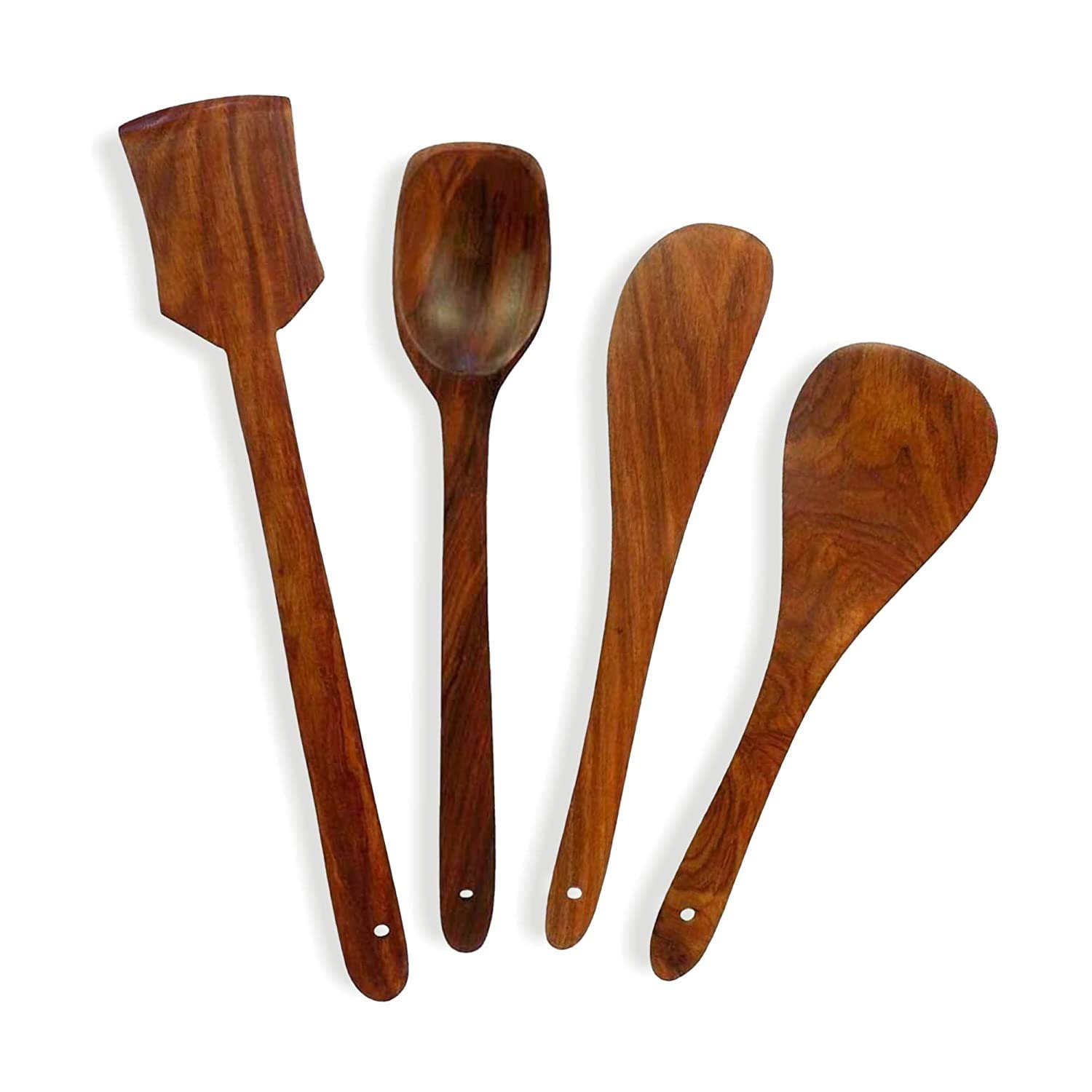 CRAFTCASTLE 4-Piece Dark Brown Wooden Serving & Cooking Spoon Set - Perfect for Kitchen, Dining Table, BBQ, and Picnic Use