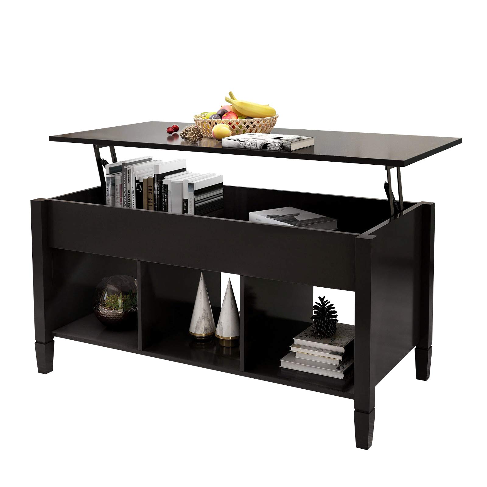 Lift-Up Top Coffee Table with Hidden Storage - Wood & Metal End Table for Living Room, Dining, Office - Convertible Side Table, Computer Desk, Tea Table - Perfect for Small Spaces, Home Decor, and Multi-Functional Use