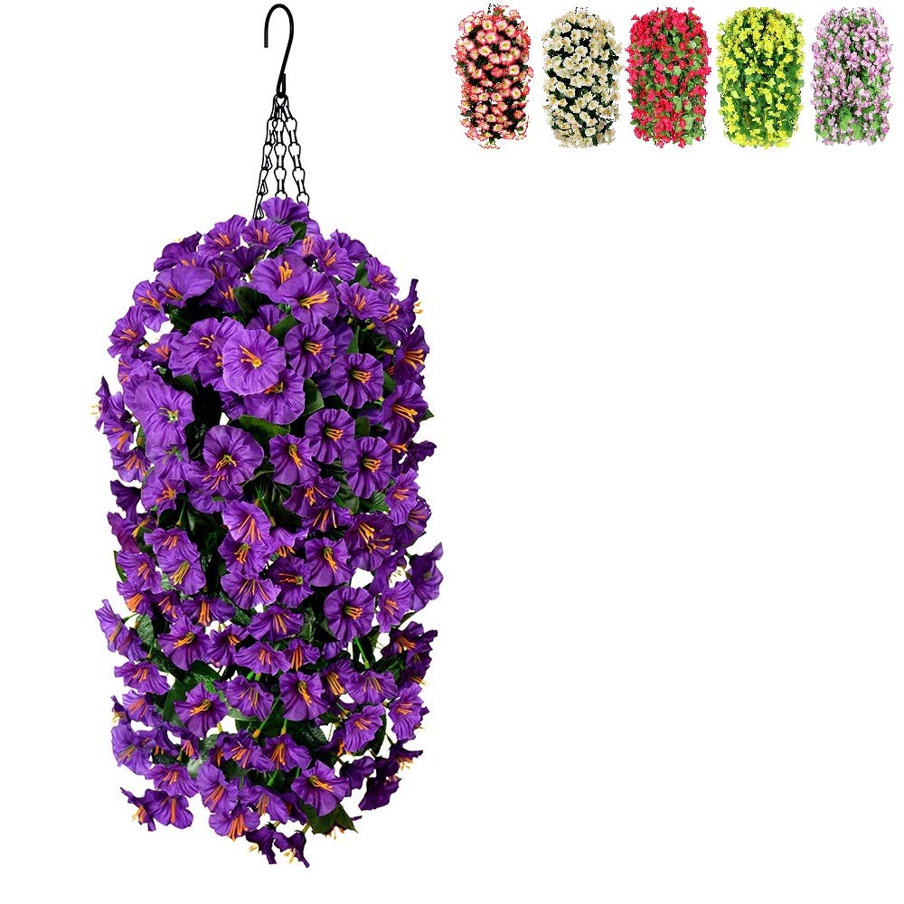 Artificial Hanging Flower Baskets - Purple Silk Orchid Floral Arrangement for Indoor/Outdoor Decor - Perfect for Home, Garden, Patio, Wedding & Event Centerpieces