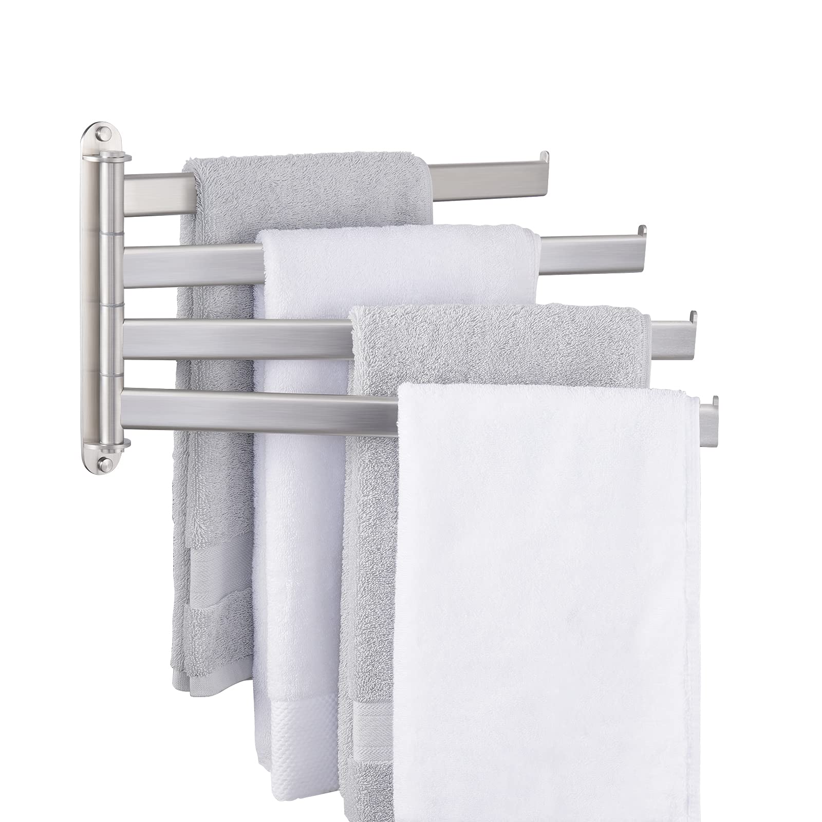 15.5-Inch Swivel Towel Rack Wall Mounted - 4-Arm Stainless Steel Bathroom Towel Bar (SUS304 Brushed Finish) - Perfect for Bathroom, Kitchen, Laundry Room & Spa Organization
