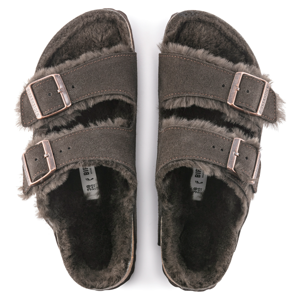 Birkenstock Arizona Shearling Suede Leather Slippers for Women & Men - Comfortable Mocha Brown House Shoes for Indoor & Outdoor Wear