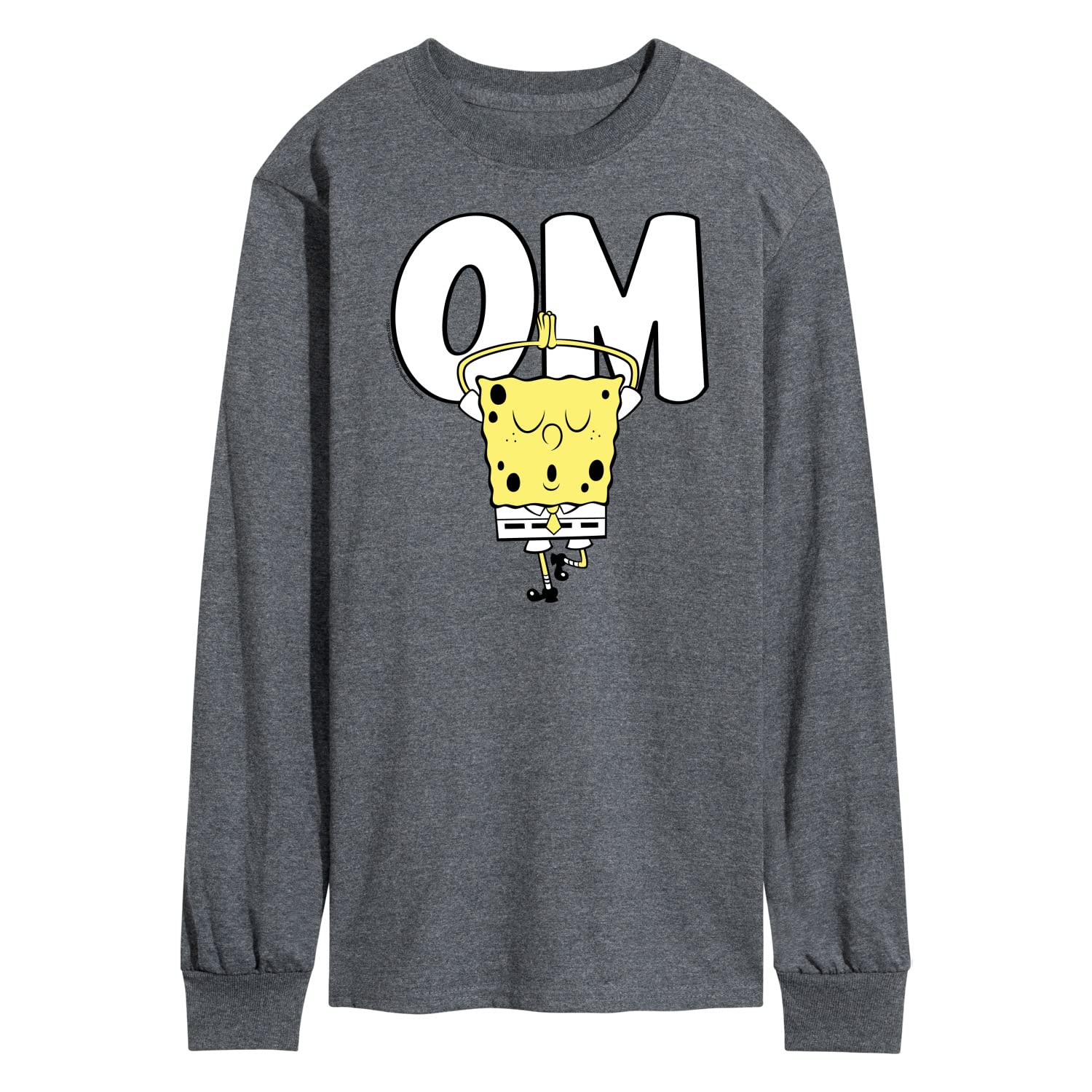 HYBRID APPAREL Spongebob Squarepants Yoga Pose Men's Long Sleeve T-Shirt - Funny Cartoon Graphic Tee for Fans - Perfect for Gym, Yoga & Casual Wear