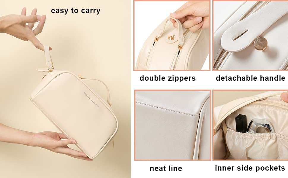 Flywind Travel Makeup Bag - Large Waterproof PU Leather Cosmetic Organizer with Handle for Women | Multifunctional Toiletry Case for Travel, Gym & Daily Use | Multicolor
