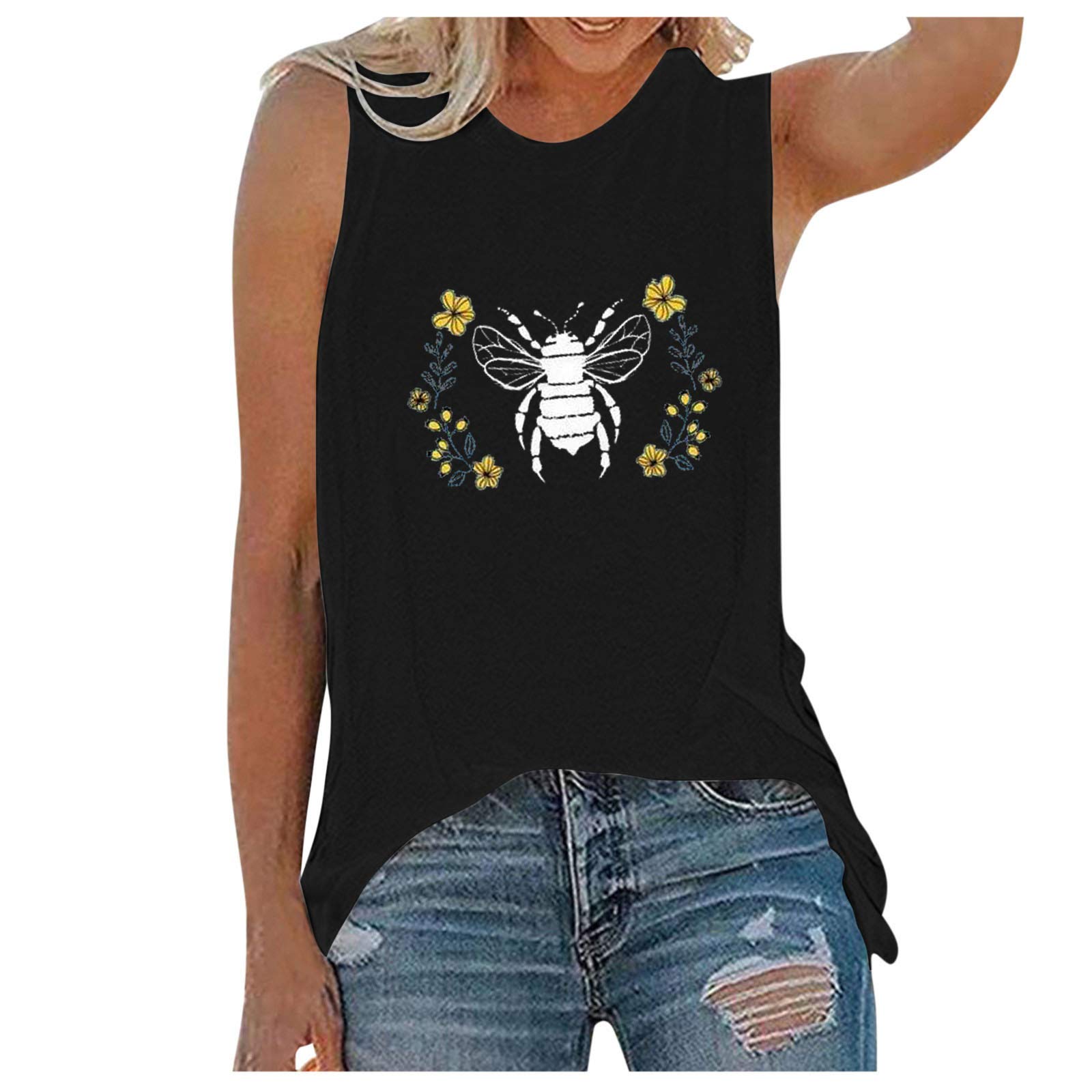Women's Summer Sleeveless Printed Tank Top - Casual Fashion Blouse & Camisole for Women (Black, Small) | Perfect for Beach, Gym, Yoga & Everyday Wear