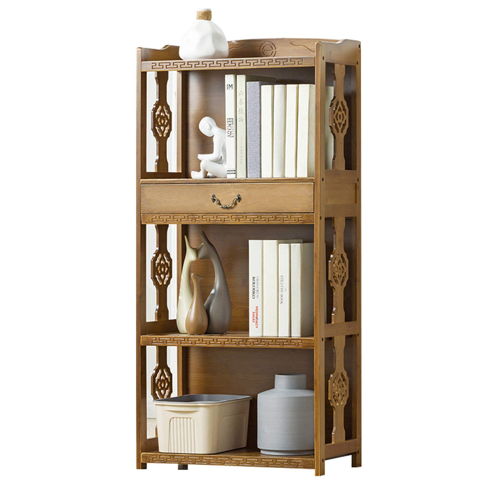 Vintage Carved Bookshelf - Multi-layer Storage for Dorm & Living Room