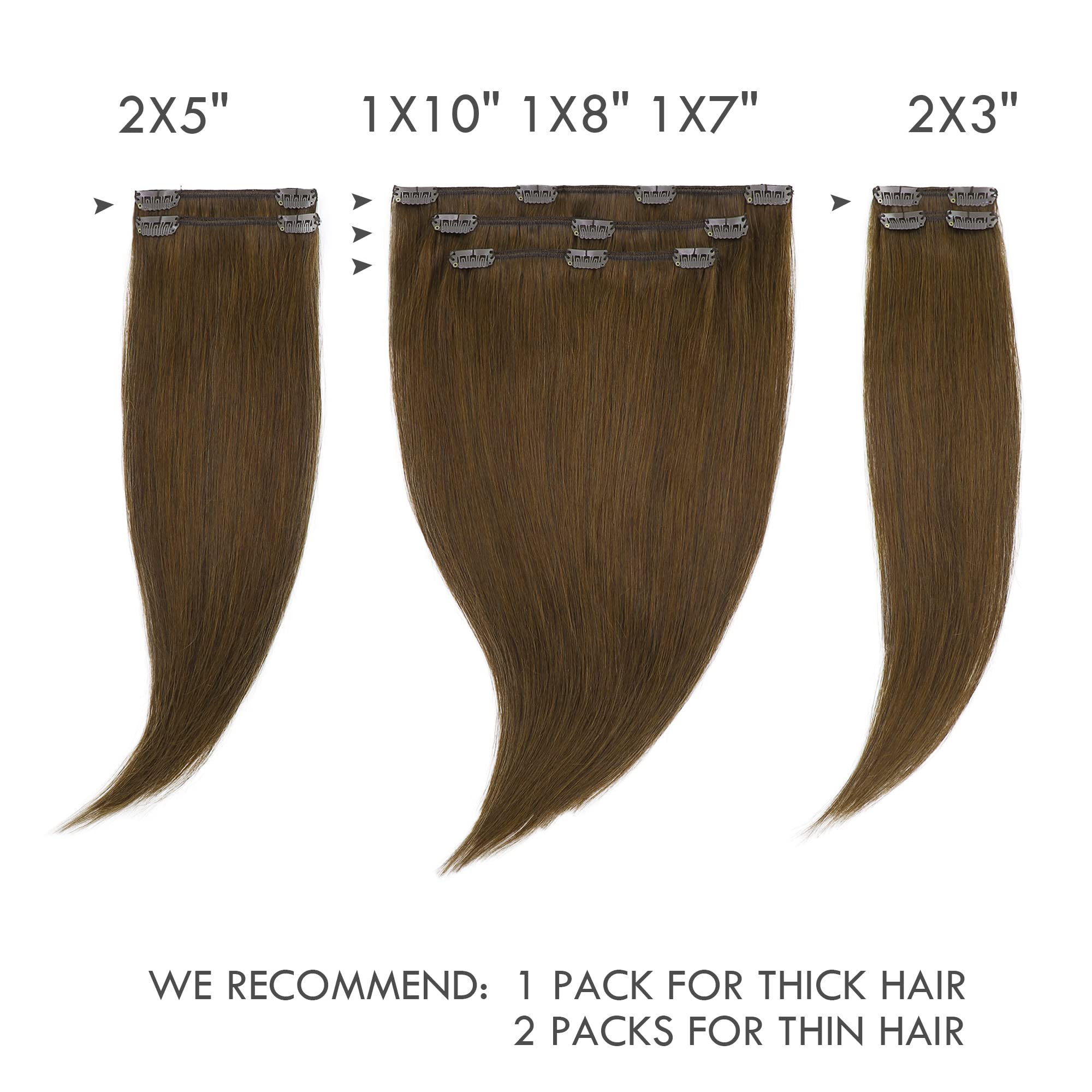 Chocolate Brown Clip In Hair Extensions 14 Inches - 7PCS 120g Real Human Hair, 9A Remy Silky Straight for Women | Perfect for Daily Wear, Parties & Special Occasions
