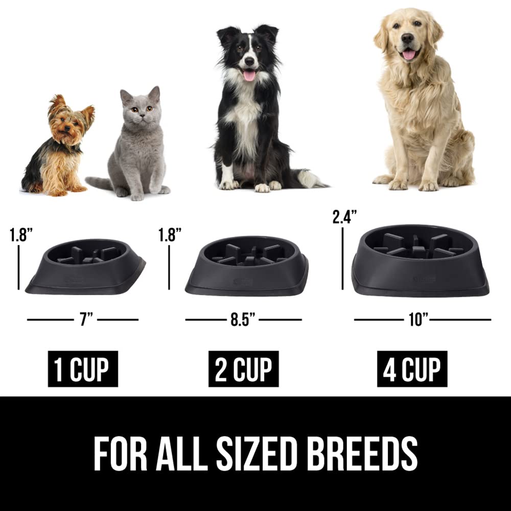 GORILLA GRIP Slow Feeder Dog and Cat Bowls - Interactive Puzzle Toy for Pet Food Training - Prevents Overeating in Puppies & Small/Large Breeds - 100% BPA Free - 4 Cup Capacity - Black - Perfect for Mealtime Enrichment & Pet Anxiety Relief
