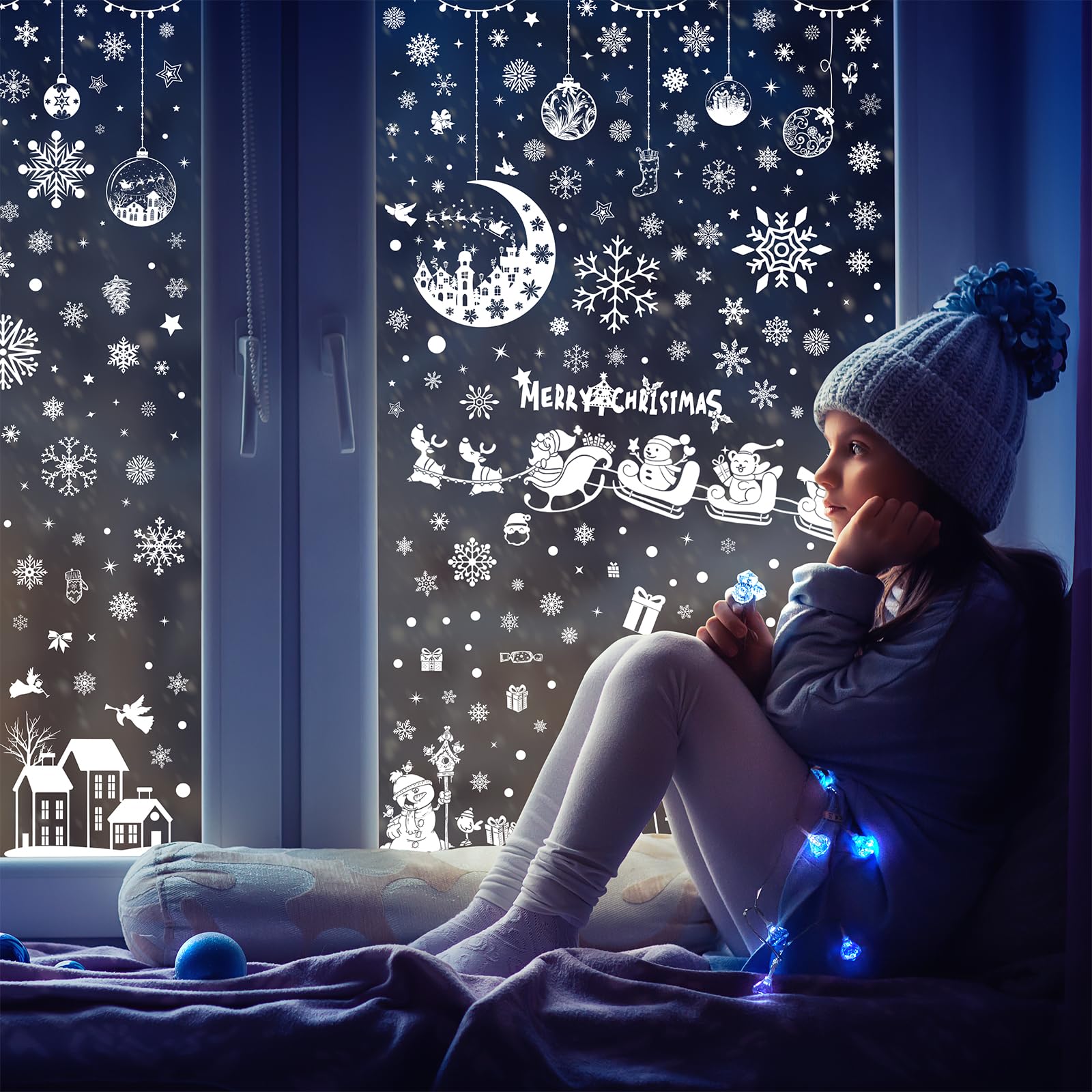 277 PCS Christmas Window Stickers - Moon House Double Sided Holiday Decals for Home, School, Office Windows - Perfect for Festive Decorations, DIY Crafts & Seasonal Party Decor
