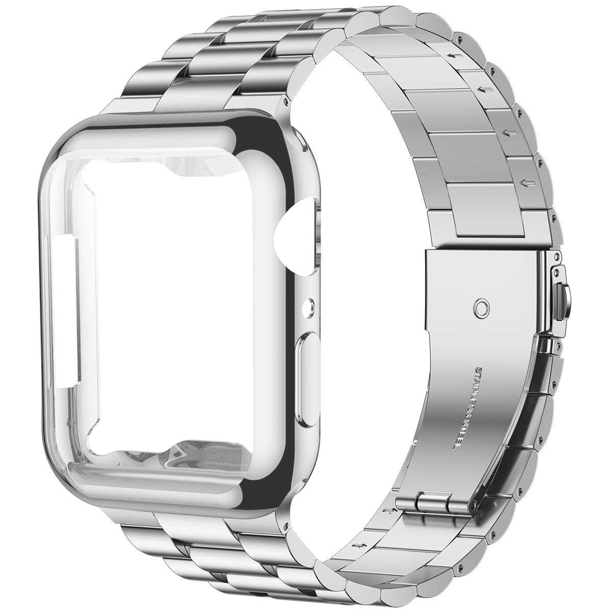 iiteeology Compatible with Apple Watch Bands 41mm Series 9/8/7 - Premium Stainless Steel Strap with Screen Protector Case for Women (Silver) - Perfect for Workouts, Office & Everyday Wear