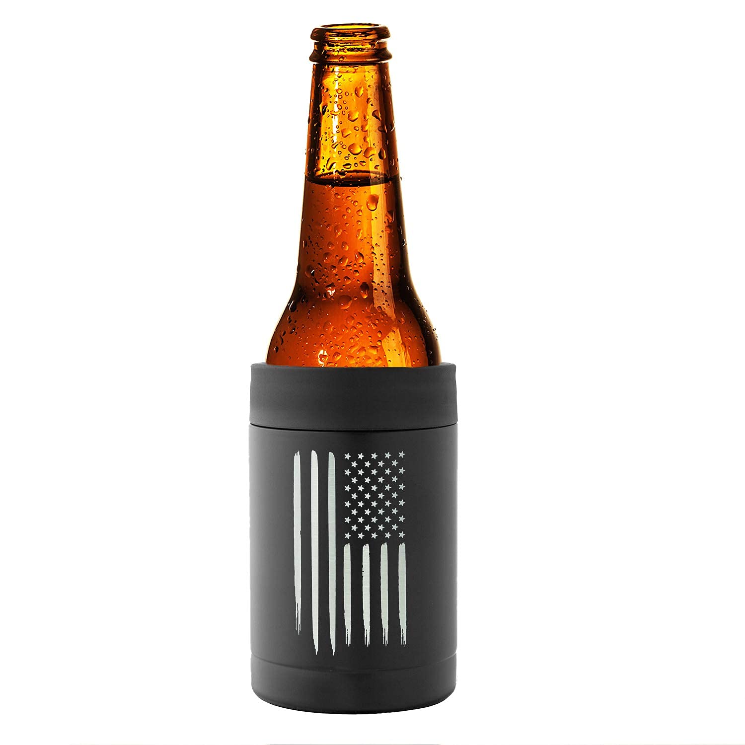 American Flag Insulated Can Cooler - Stainless Steel Bottle Cooler - Engraved USA Flag - Patriotic Gift for Men & Women - Disabled USMC Vet Owned Small Business - Perfect for BBQs, Tailgates & Outdoor Adventures