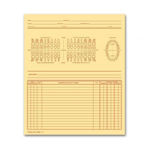 Dental Exam Record Numbered Teeth System C Folder Style - D90C | Professional Dental Charting for Dentists & Hygienists | Perfect for Patient Records & Treatment Planning