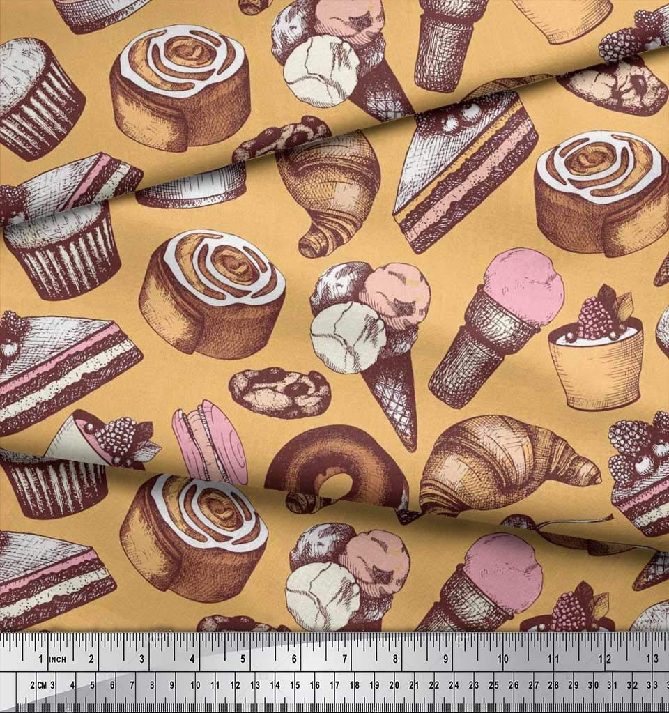 Soimoi Cotton Voile Orange Fabric by The Yard - 42 Inch Wide - Cupcake Donut Cookies Food Print Fabric for Quilting, Dressmaking & DIY Crafts - Whimsical Cotton Voile Material for Summer Dresses, Curtains & Home Decor Projects