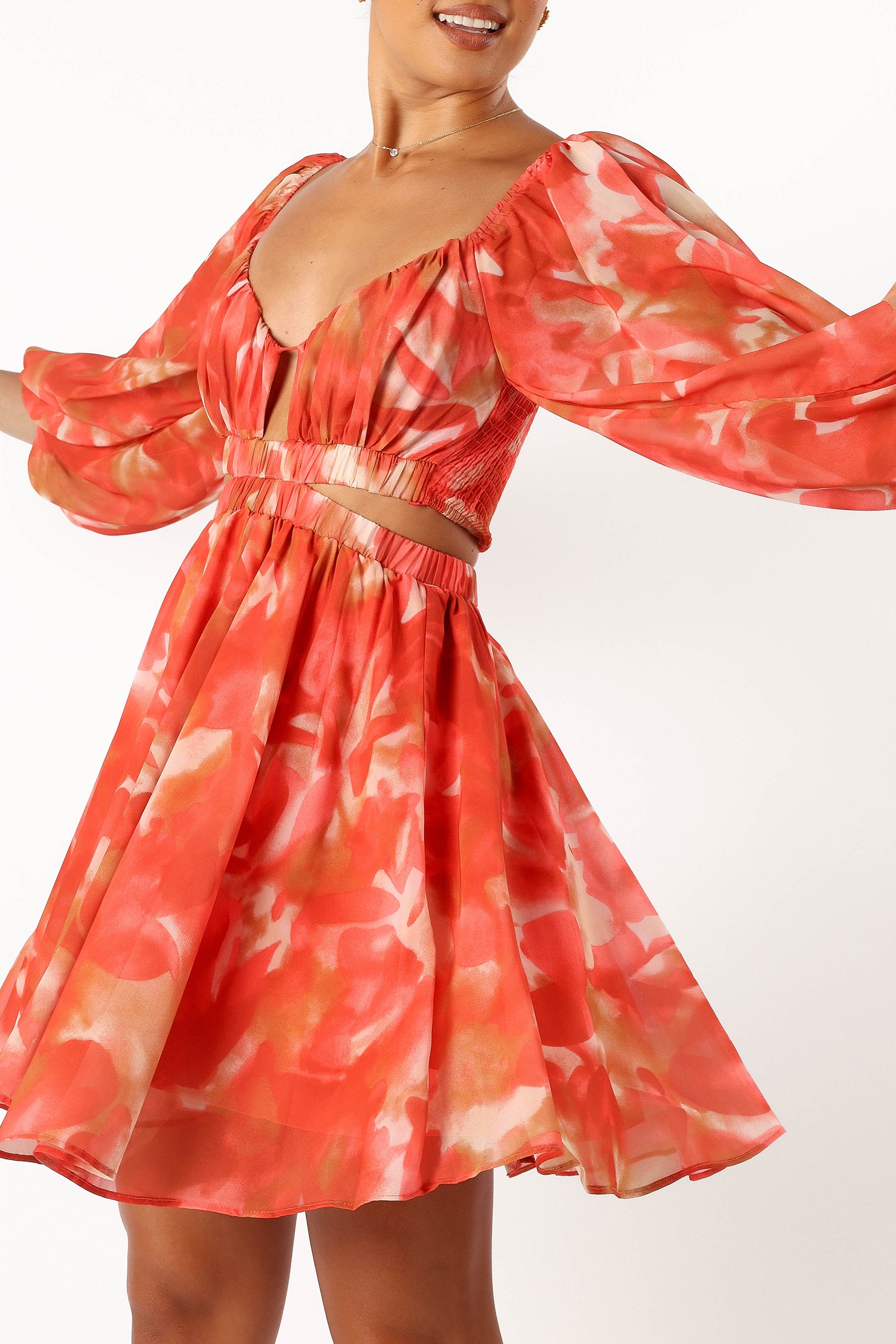 Katniss Long Sleeve Mini Dress - Red Floral Print Women's Party Dress | Elegant Cocktail & Evening Wear for Date Night & Special Occasions
