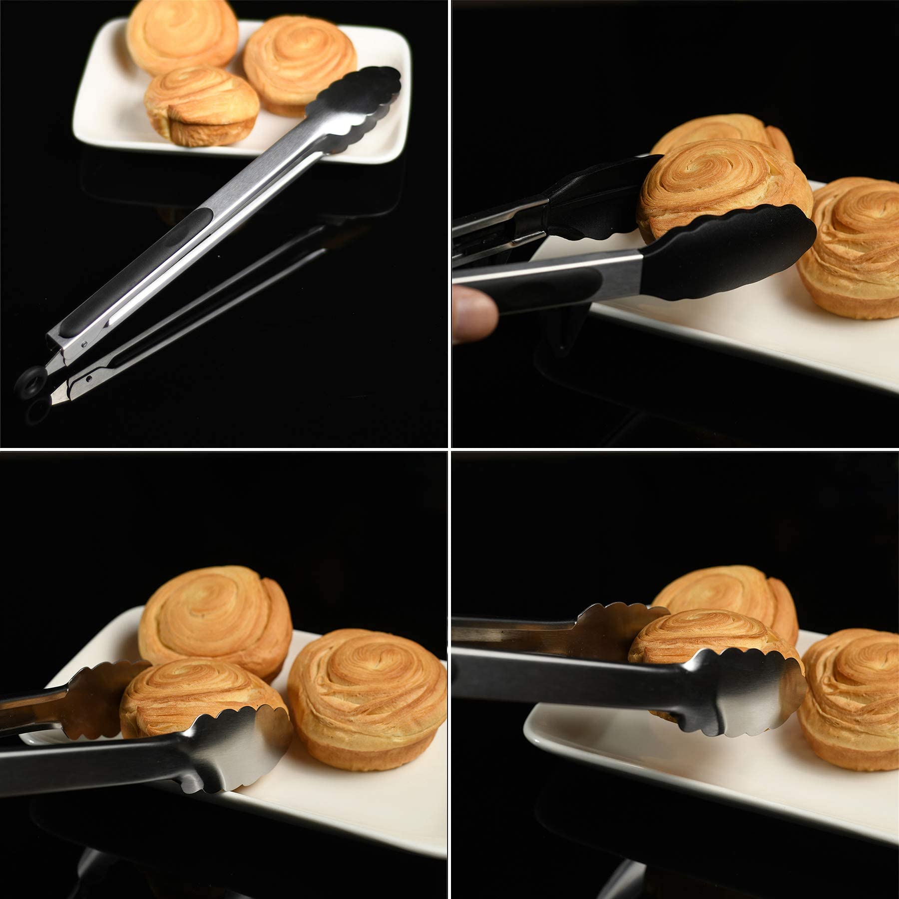 2PCS Stainless Steel Locking Kitchen Food Tongs with Non-Slip Silicone Tips (9