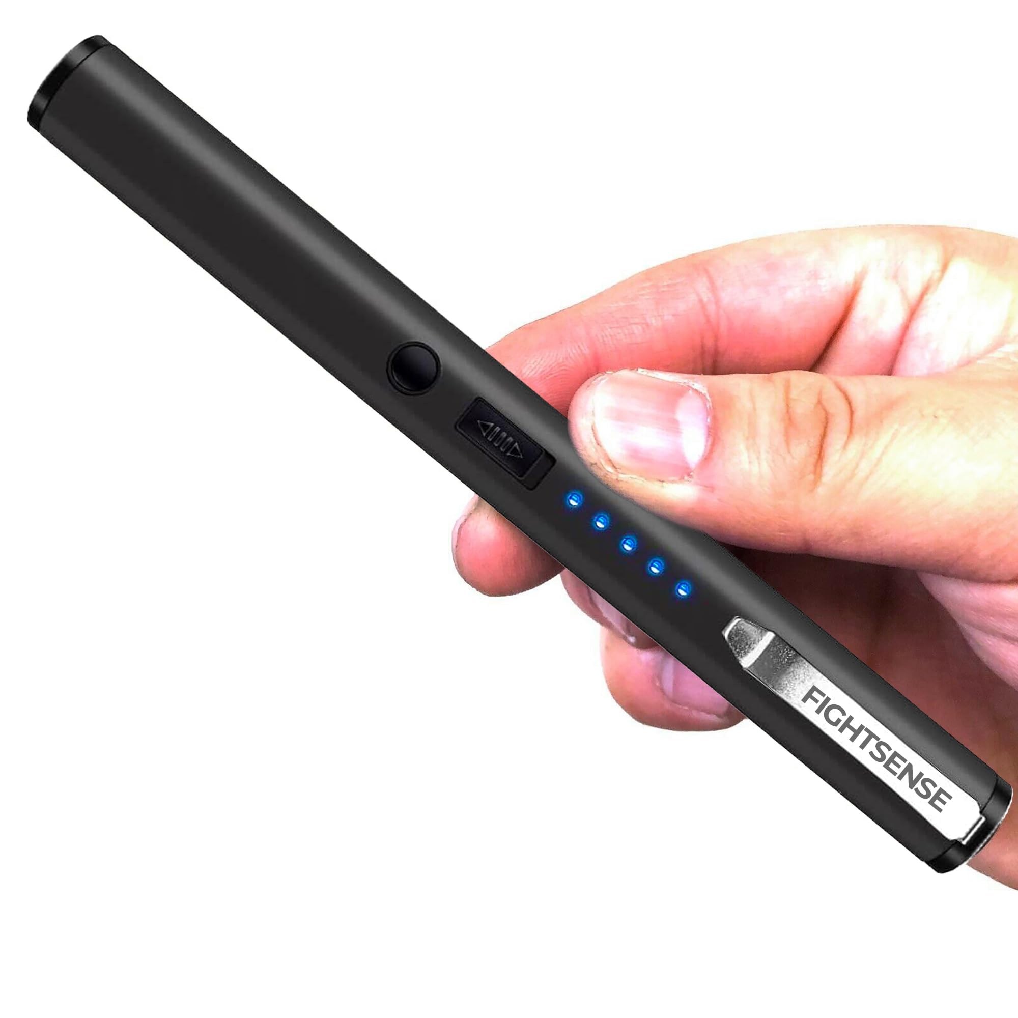 FIGHTSENSE Stun Gun Pen - Rechargeable Self Defense Weapon with LED Flashlight & Belt Clip | Personal Protection for Women | Perfect for Night Walks, Jogging & Emergency Situations