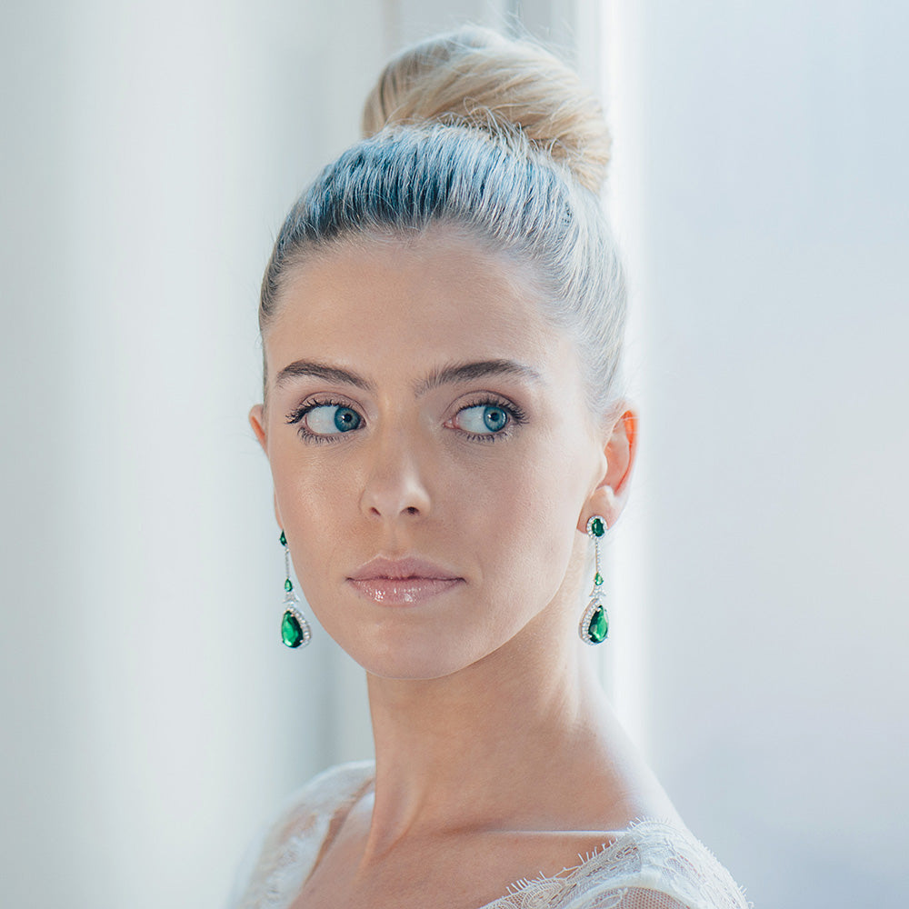 Alexandra Bridal Statement Teardrop Earrings - Green Crystal Dangle Earrings for Wedding, Prom & Special Occasions | Elegant Jewelry Gift for Women