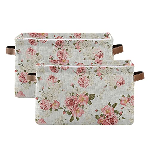 Vintage Roses Toy Storage Basket - Collapsible Canvas Organizer Box for Kids Room, 2-Piece Set | Perfect for Organizing Toys, Books, and Clothes in Boys & Girls Bedrooms