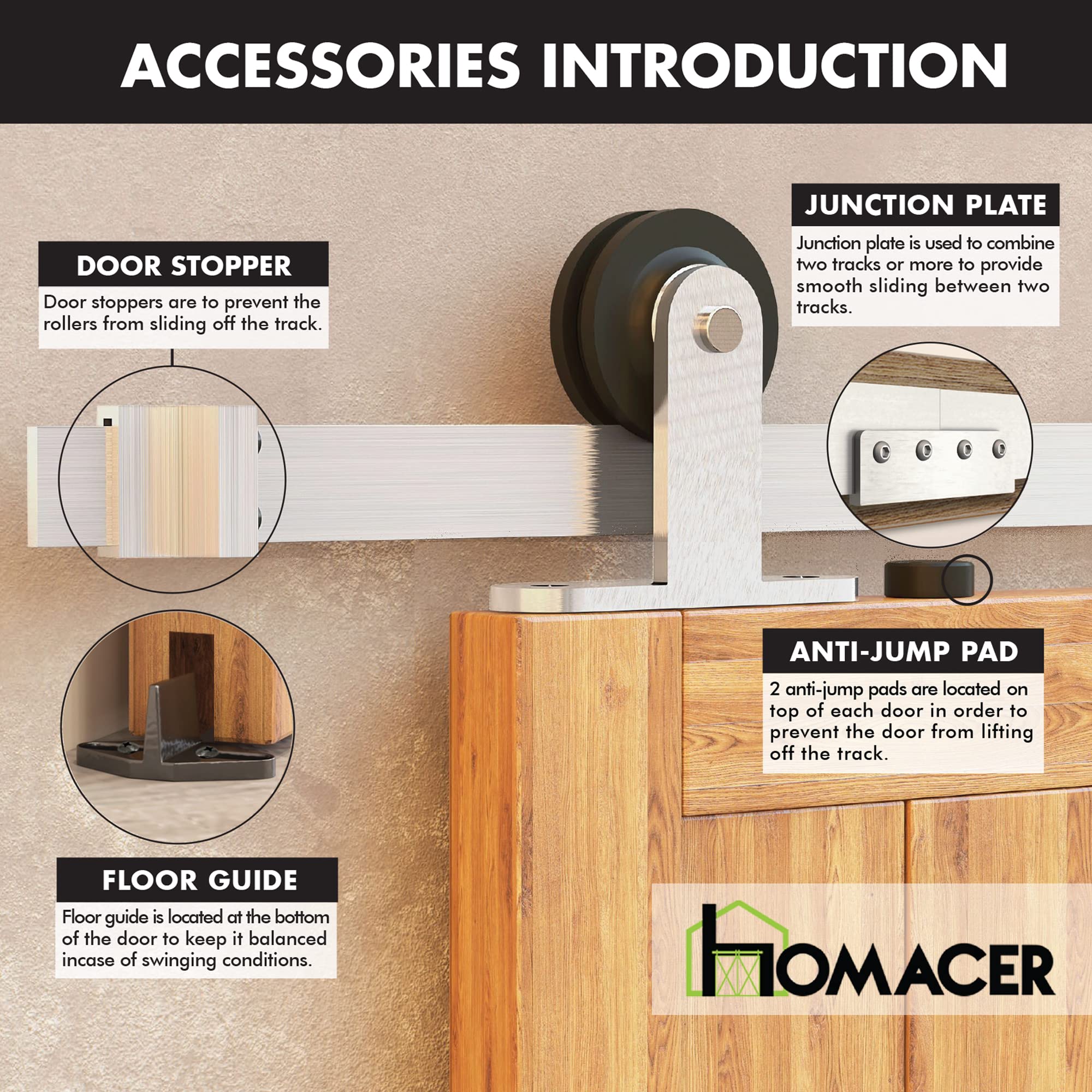 Homacer Brushed Nickel Sliding Barn Door Hardware Kit - Heavy Duty Non-Bypass Track System for Double Doors (7ft Flat Rail, T-Shape Rollers) - Perfect for Interior & Exterior Home, Office, and Commercial Spaces