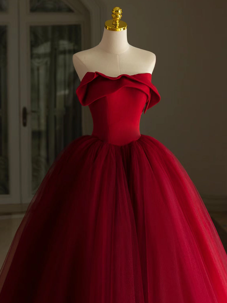 Elegant A-Line Tulle Burgundy Long Prom Dress for Women - Formal Evening Gown for Homecoming, Ball, Wedding & Special Occasions