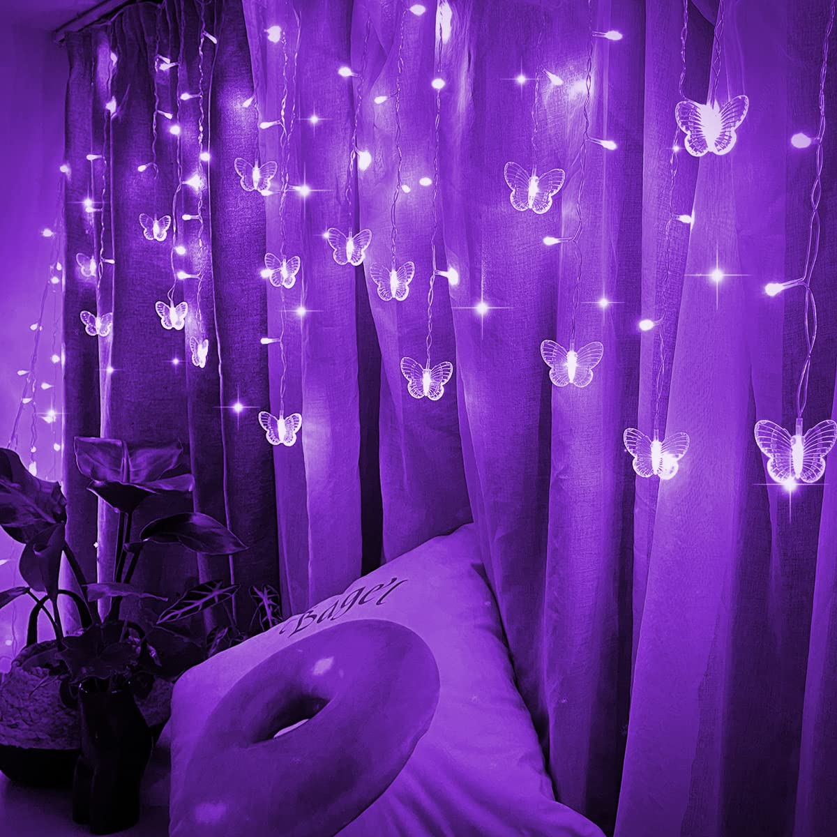 Butterfly Fairy String Lights - 20FT USB LED Curtain Lights with Remote, 8 Modes & Timer, Waterproof for Bedroom, Christmas, Wedding, Party Decor (Purple) - Perfect for Indoor/Outdoor Home Decoration and Special Events