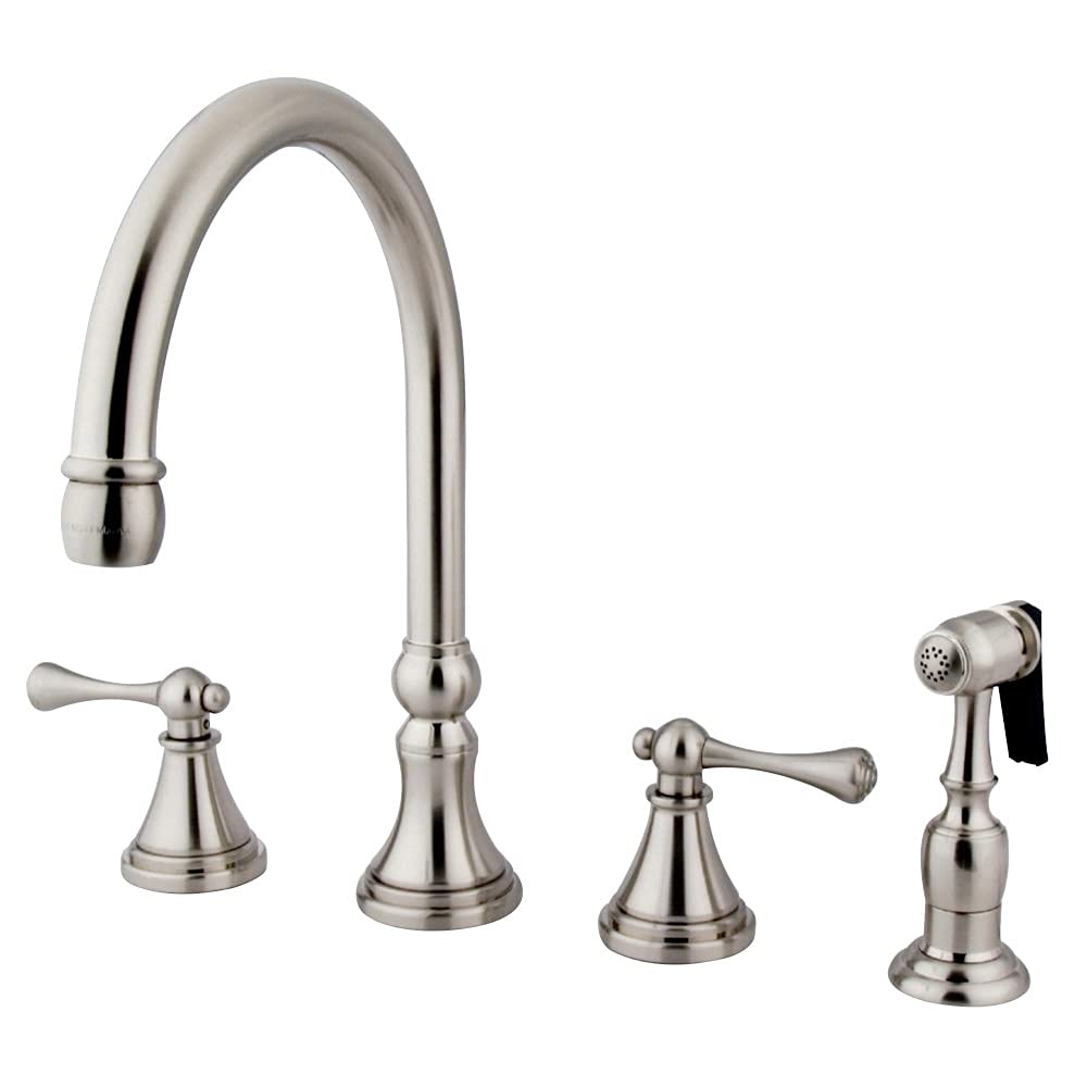 Kingston Brass KS2798BLBS 8-Inch Brushed Nickel Deck Mount Kitchen Faucet with Pull-Down Sprayer - Perfect for Modern Farmhouse & Commercial Style Kitchens