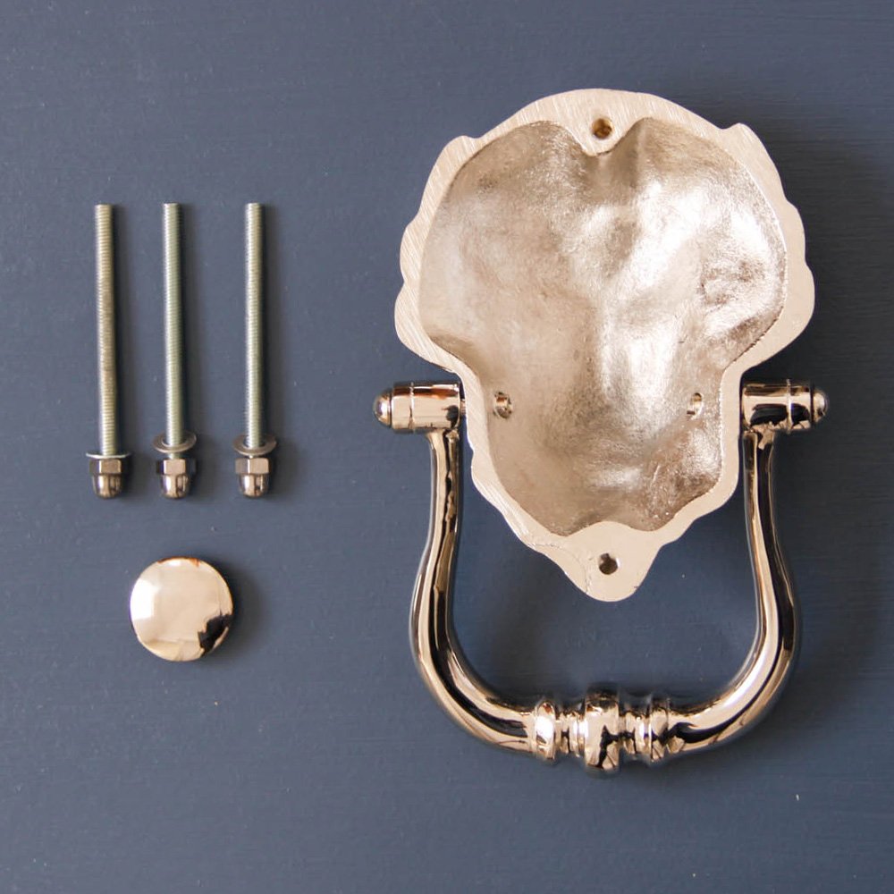 Polished Nickel Lion Door Knocker - Large Antique Brass Door Knocker for Front Entry - Perfect for Victorian Homes & Castle Style Doors