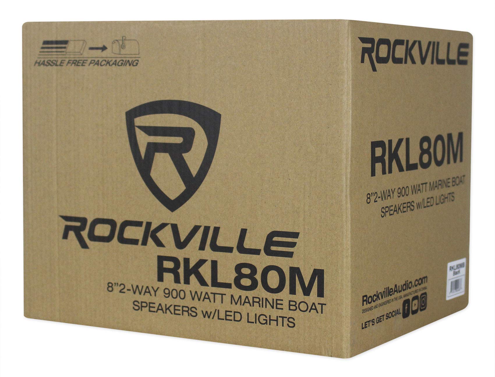 Rockville RKL80MW 8 Inch Marine Wakeboard Tower Speakers with LED Lights and Built-in Amplifier - Waterproof Boat Audio System for Wakeboarding, Jet Skiing, and Outdoor Water Sports