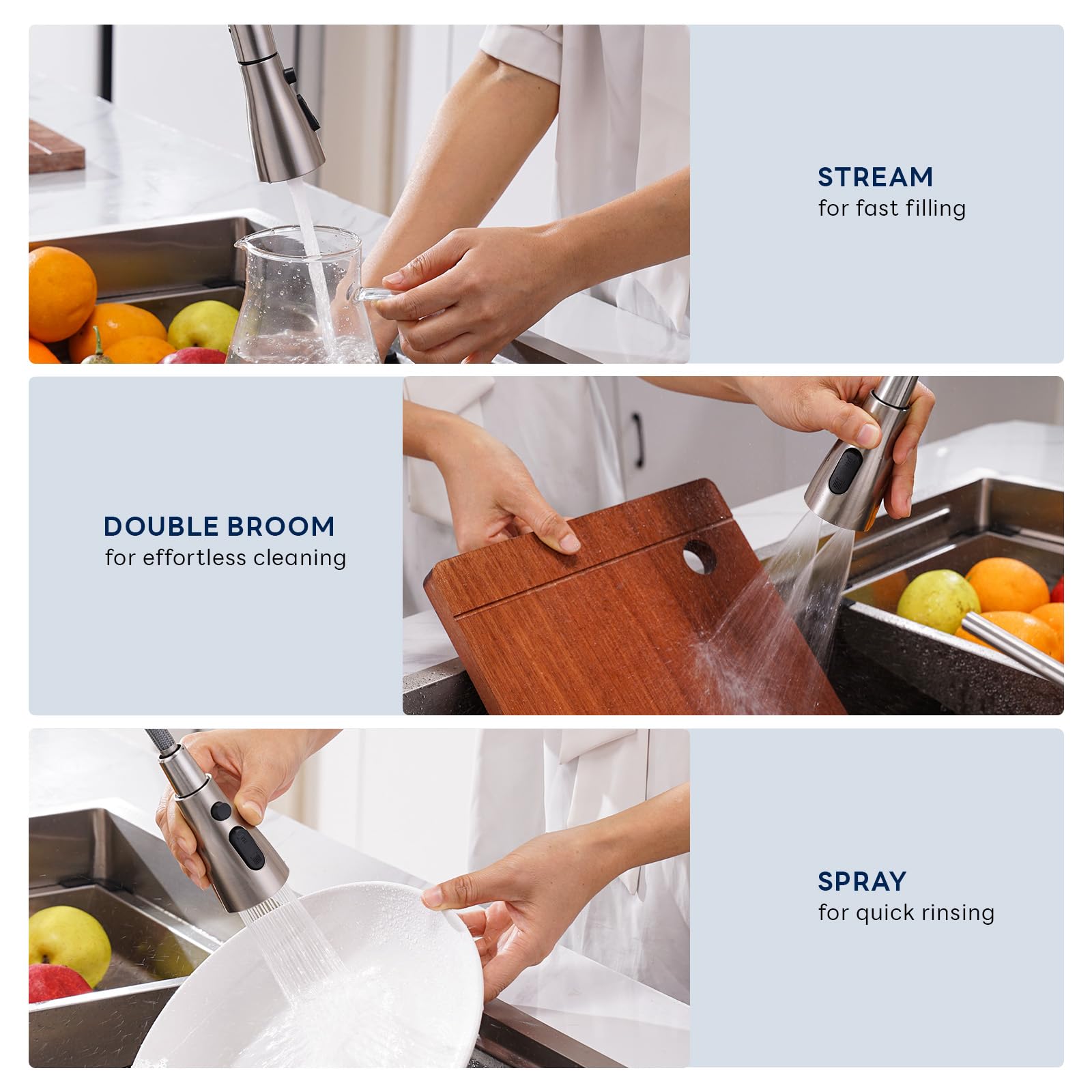APPASO Brushed Nickel 3-Hole Kitchen Faucet with Pull Down Sprayer & Soap Dispenser - 3 Spray Modes, High Arch Stainless Steel Sink Faucet with Separate Handle (3-Piece Set) - Perfect for Modern Kitchens, Restaurants & Commercial Use
