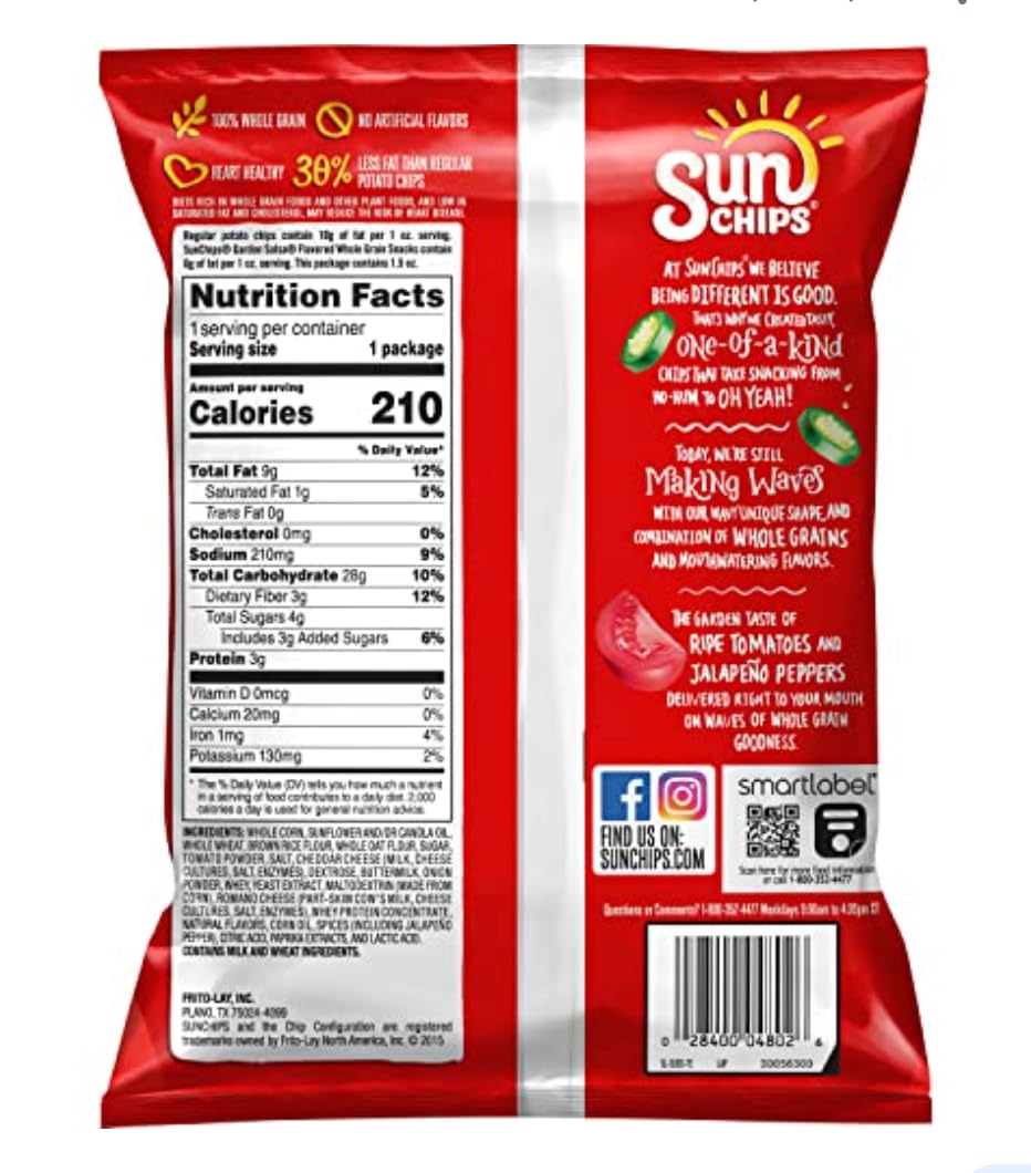SunChip Garden Salsa Flavored Multigrain Snacks - 1.5oz (Pack of 16) | Healthy Baked Whole Grain Chips | Perfect for Parties, Picnics & On-the-Go Snacking