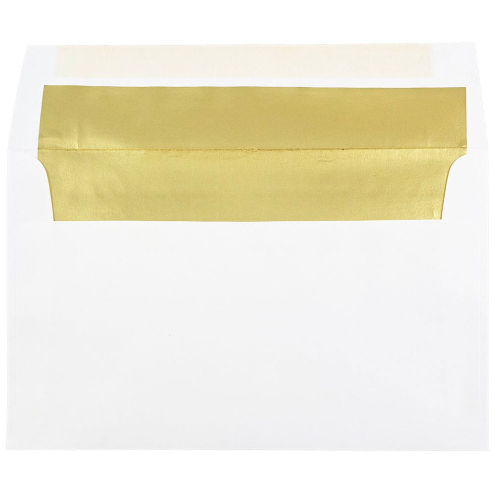 JAM PAPER A10 Foil Lined Invitation Envelopes 6 x 9.5 Inches - White with Gold Foil - Bulk Pack of 250 - Perfect for Wedding Invitations, Greeting Cards & Business Correspondence