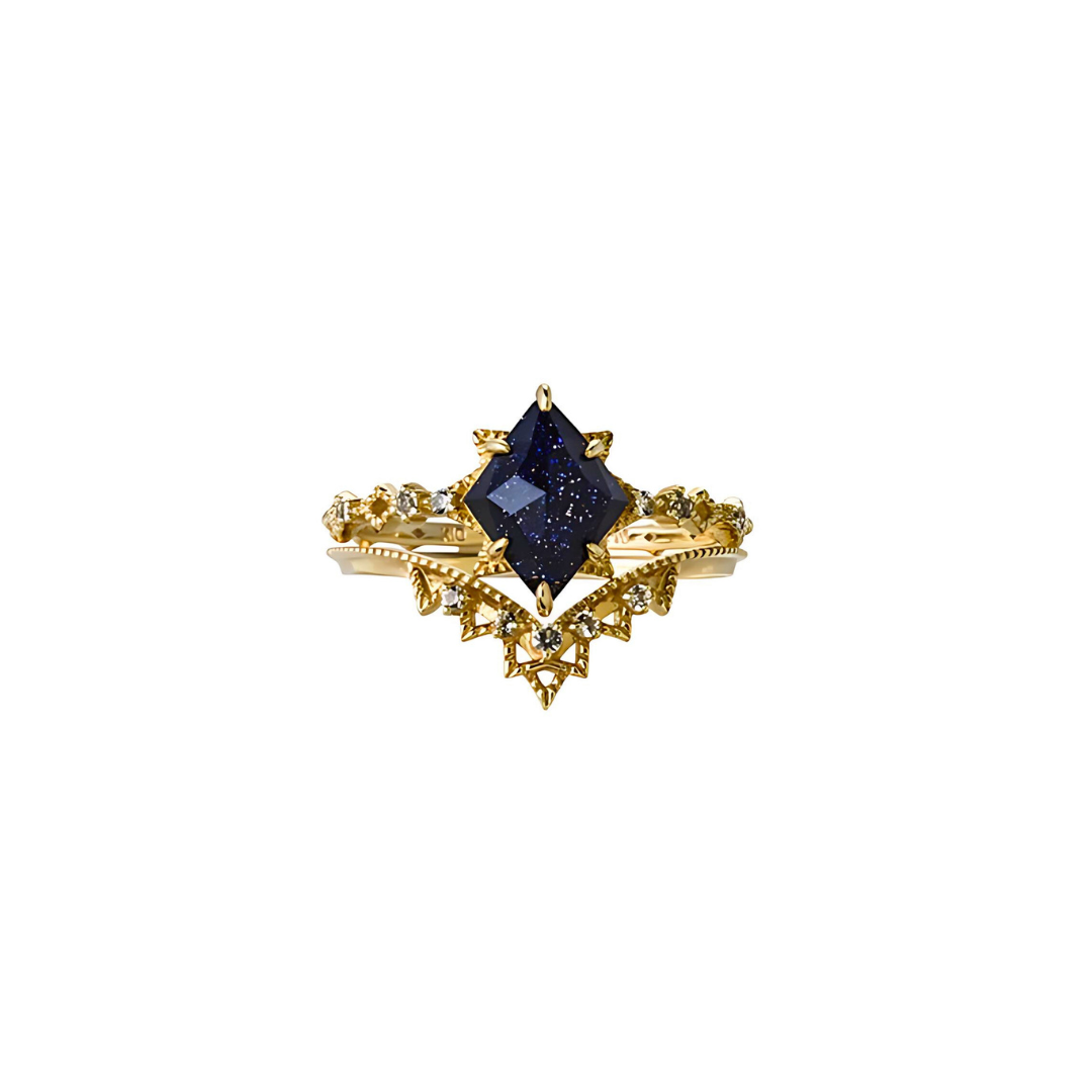 Galaxy Blue Sandstone Star Stone Lace Ring Set | HJZB 064 - Elegant Boho Jewelry for Women, Perfect for Date Nights, Weddings & Special Occasions