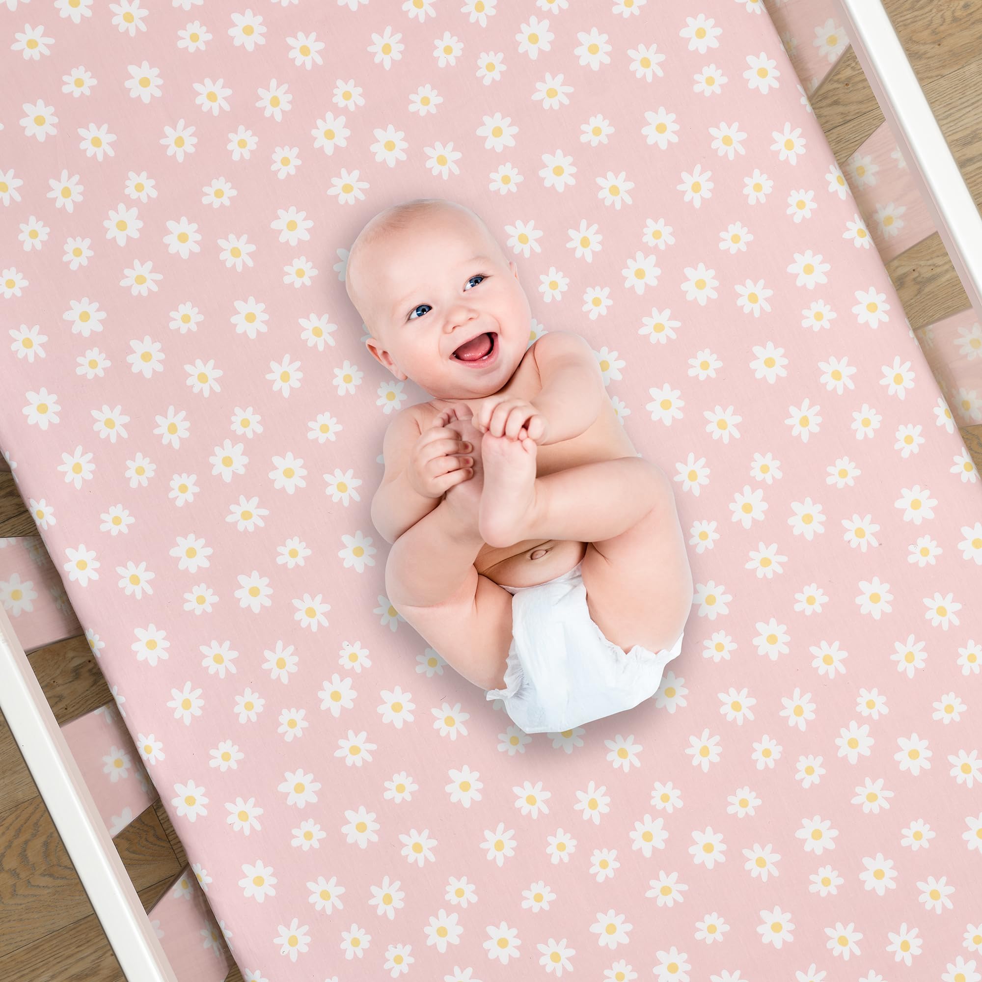 Lambs & Ivy Daisy Dreams 3-Piece Crib Bedding Set - Pink & White Modern Floral Nursery Decor | Perfect for Baby Girls' Room & Garden-Themed Nursery