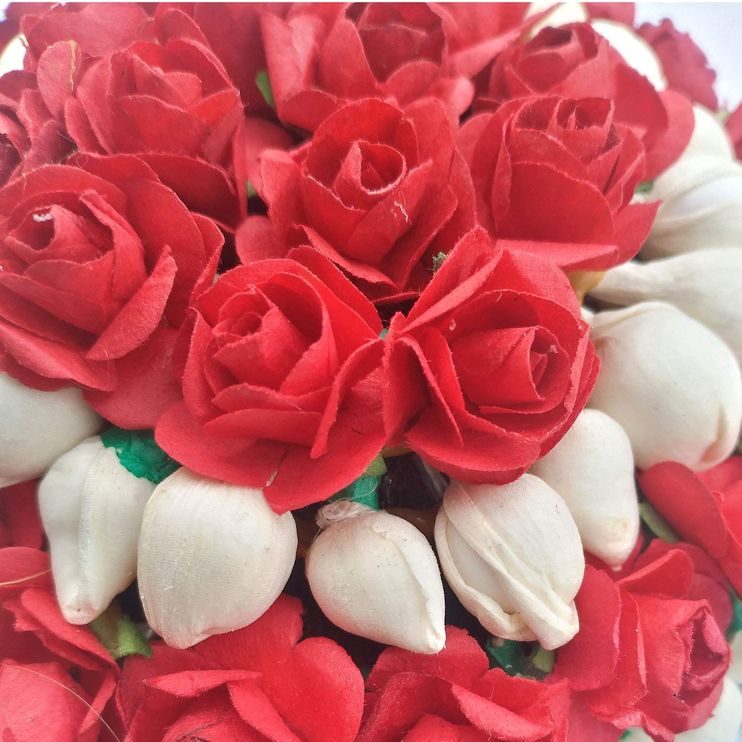 GuruEmbellish Red Flower Gajra Hair Clip - Bridal Bun Styling Accessories for Women & Girls (White & Red) - Perfect for Weddings, Parties & Indian Traditional Events