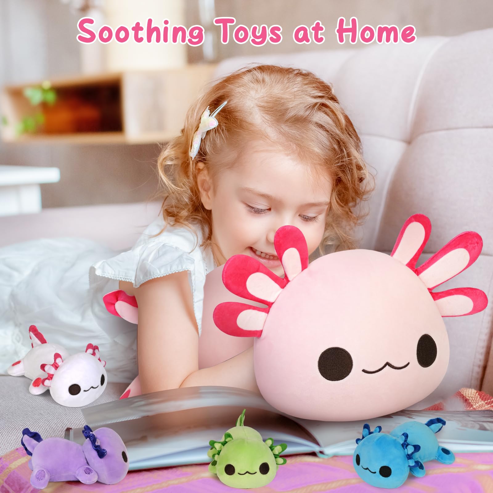 Adorable KMUYSL Axolotl Plush Toy Set with Mommy & 4 Baby Stuffed Animals - Soft Cuddly Educational Toy for Kids Ages 3-8 - Perfect Christmas Birthday Gift for Toddlers & Children | Great for Playtime, Nursery Decor & Sensory Development